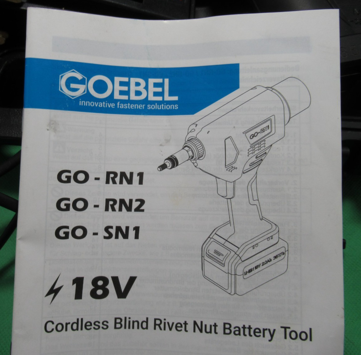 GOEBEL GO-RN1 Cordless Blind Rivet Nut & Bolt Battery Tool