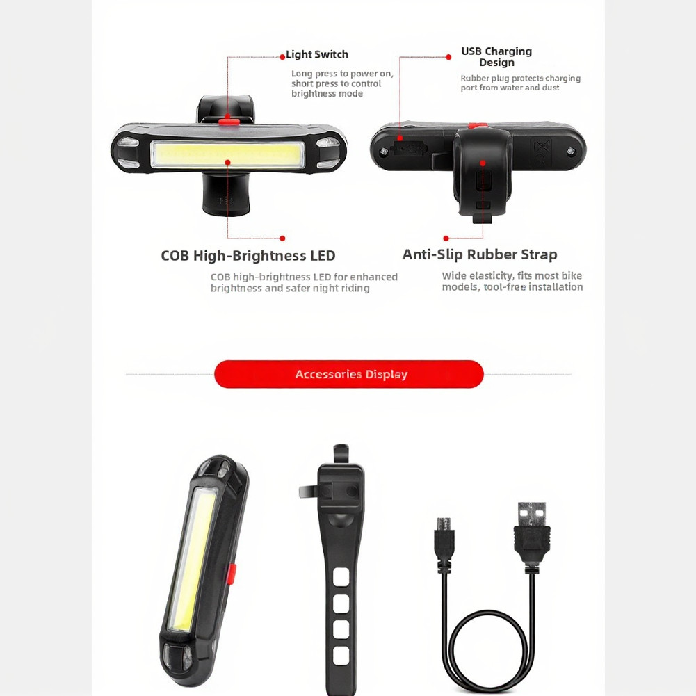 Red White USB Rechargeable Taillight for Bicycle Rear Safety Day and Night Use