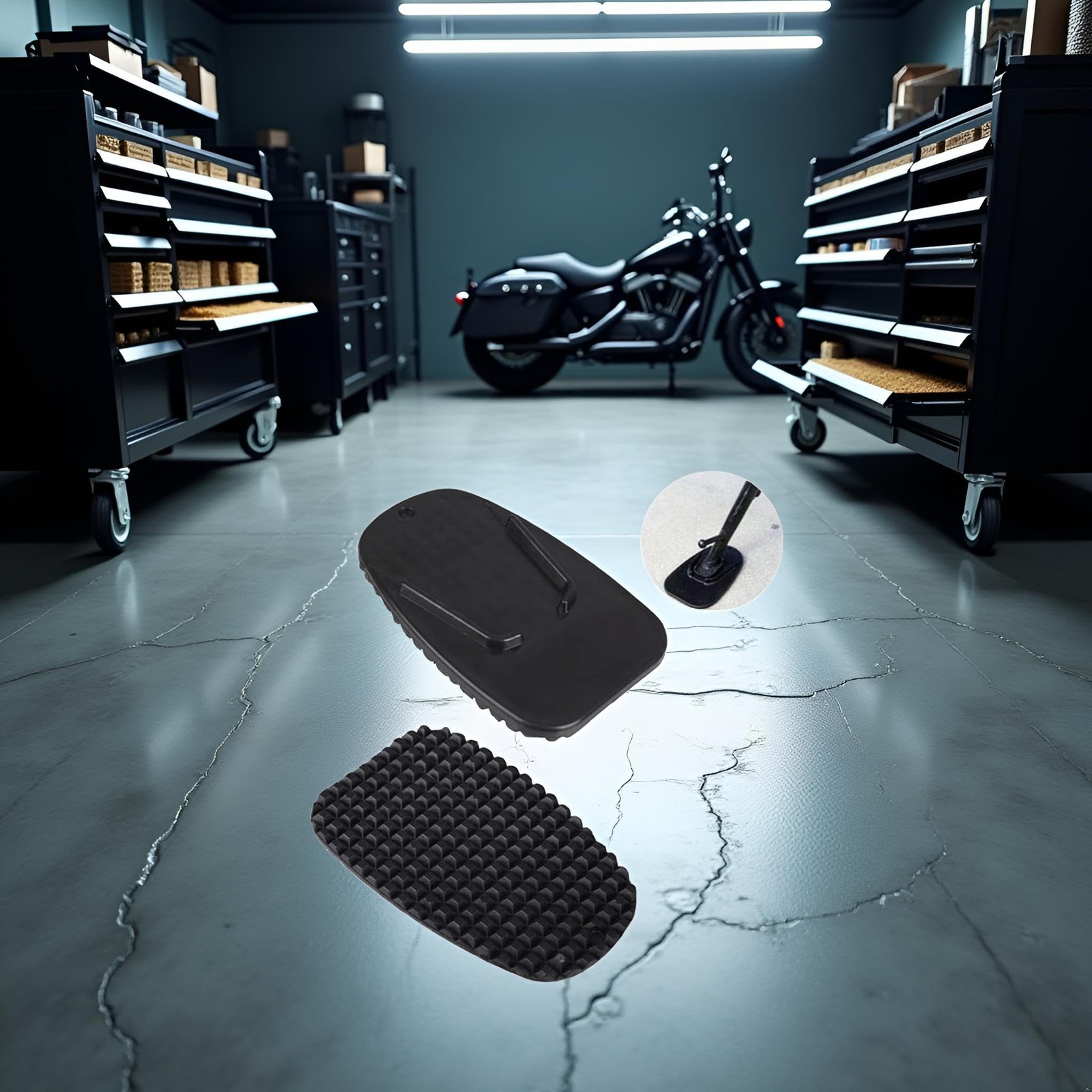 2Pcs Black Motorcycle Side Kickstand Non-Slip Plate Base Parking Stand Support
