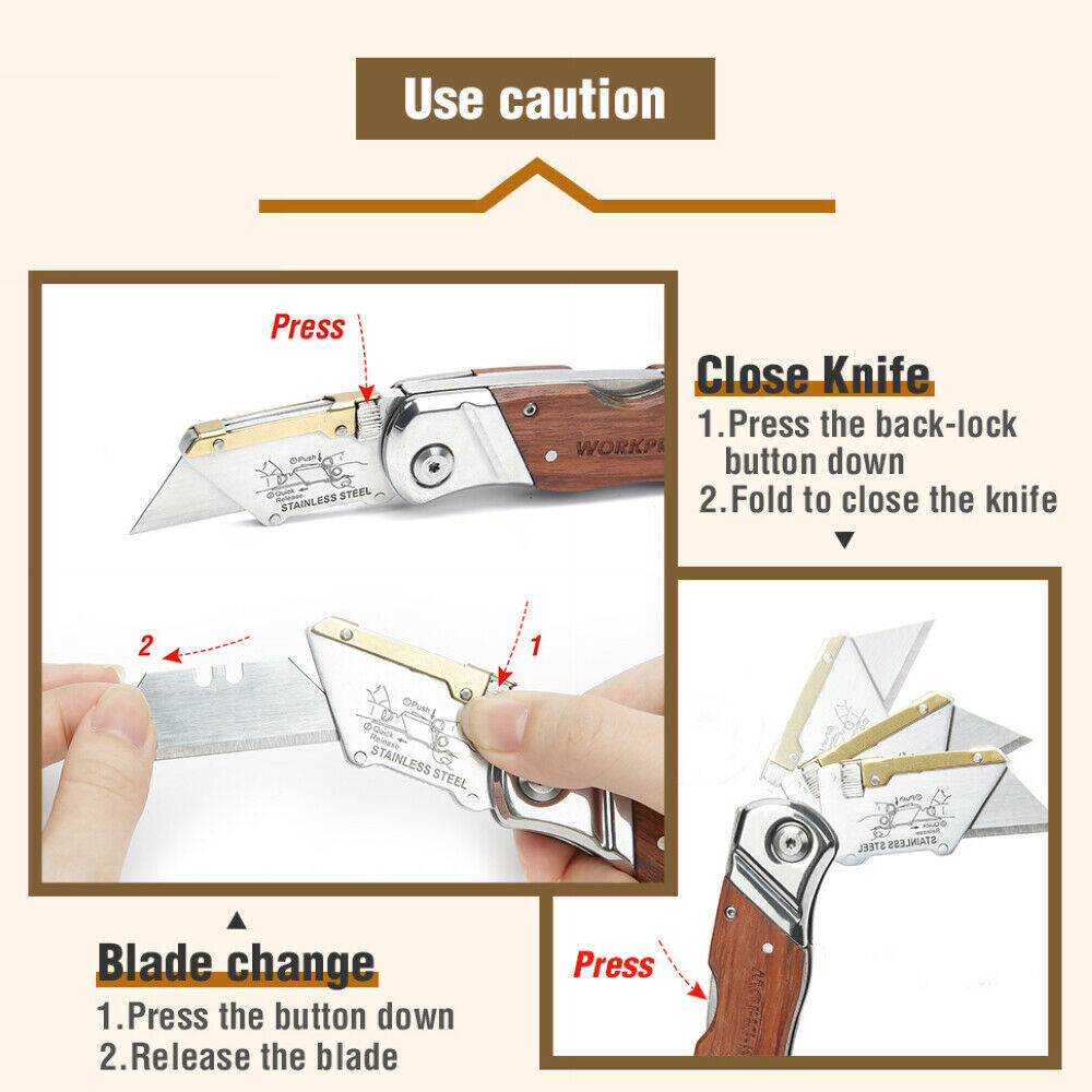 WORKPRO Compact Folding Utility Knife Belt Clip Back Lock Quick-Change Blades US