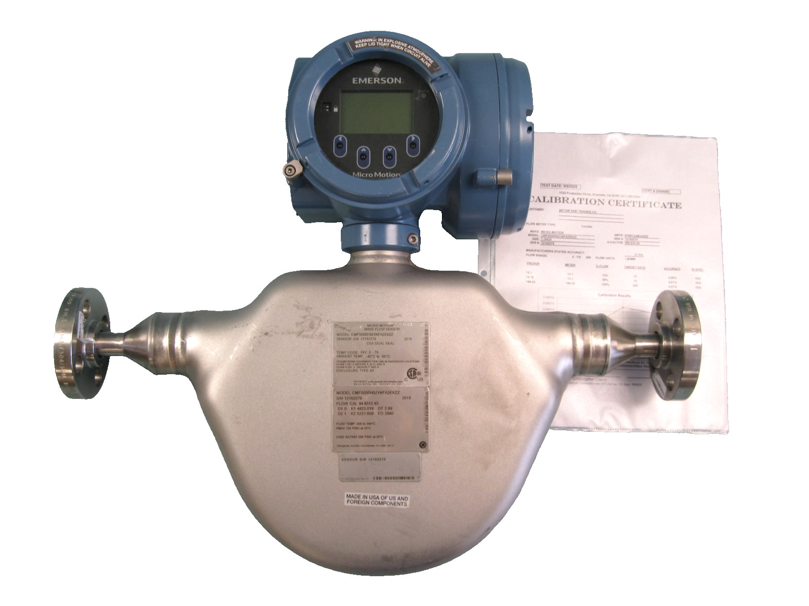 Micro Motion CMFS050 Hastelloy Sensor 1/2" 300#  5700 Transmitter CALIBRATED F20