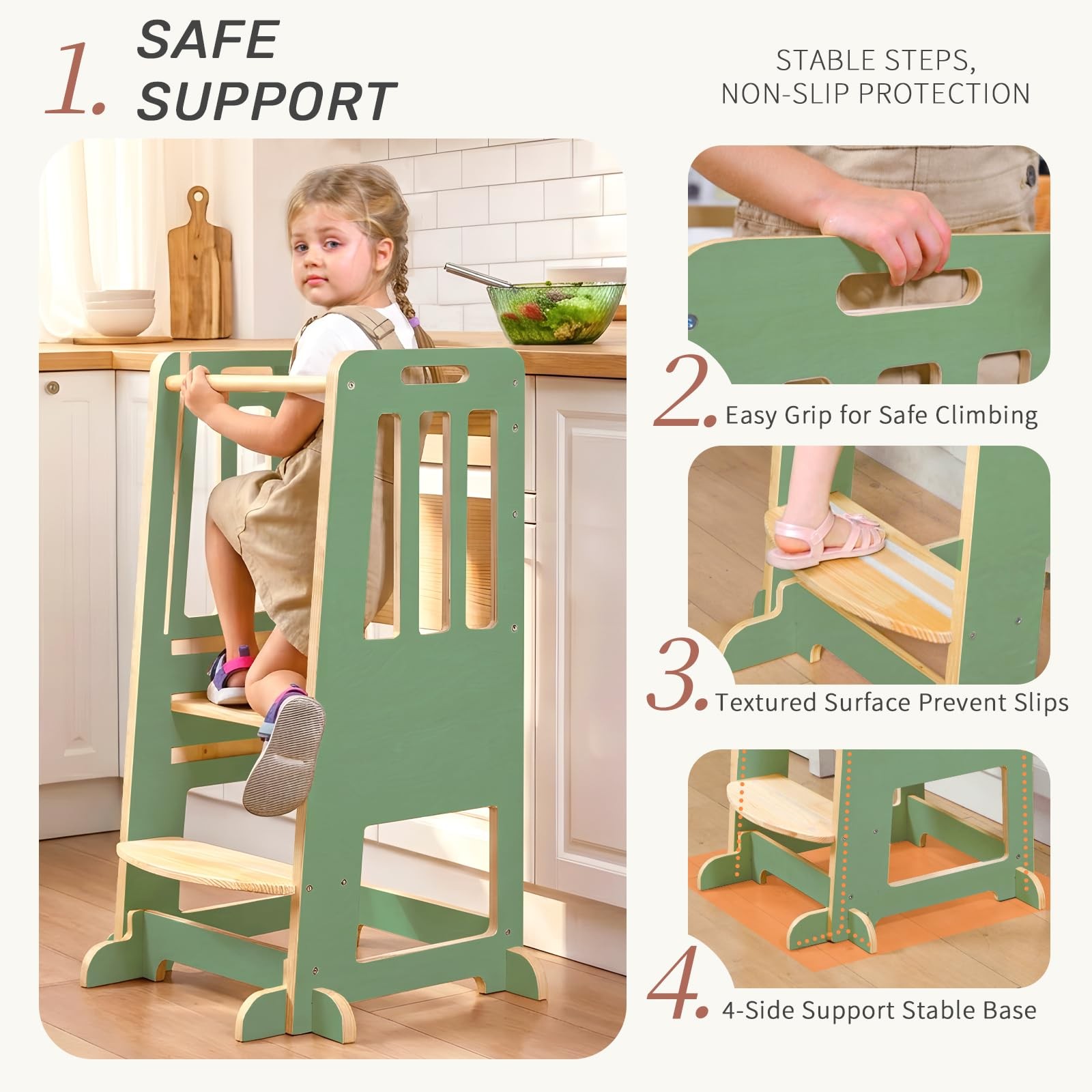 Toddler Tower - Anti-Tip Natural Wood Learning Stool Helper for Kids 18M-6Y, ...