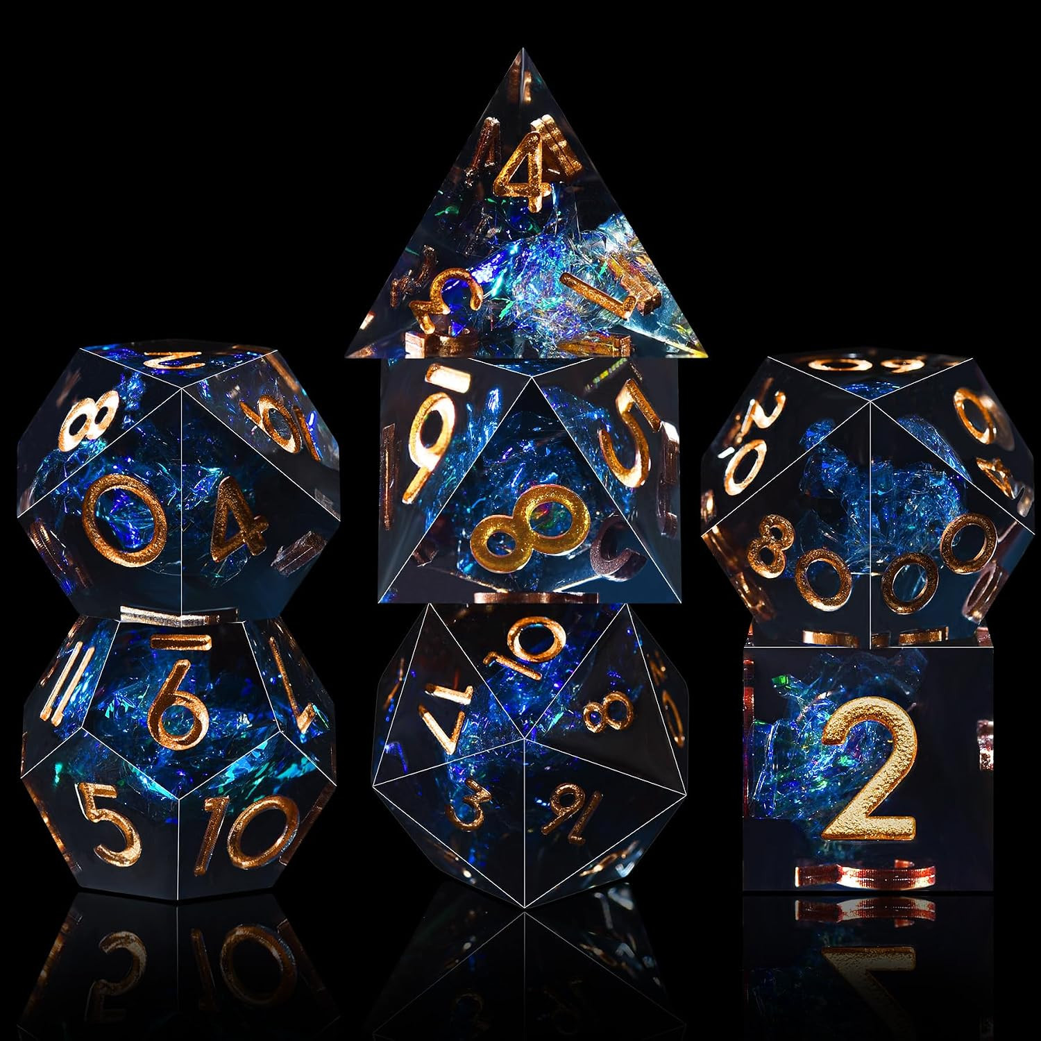 7-Die DND Dice Set Handmade Sharp Edge Polyhedral Dice for Dungeons