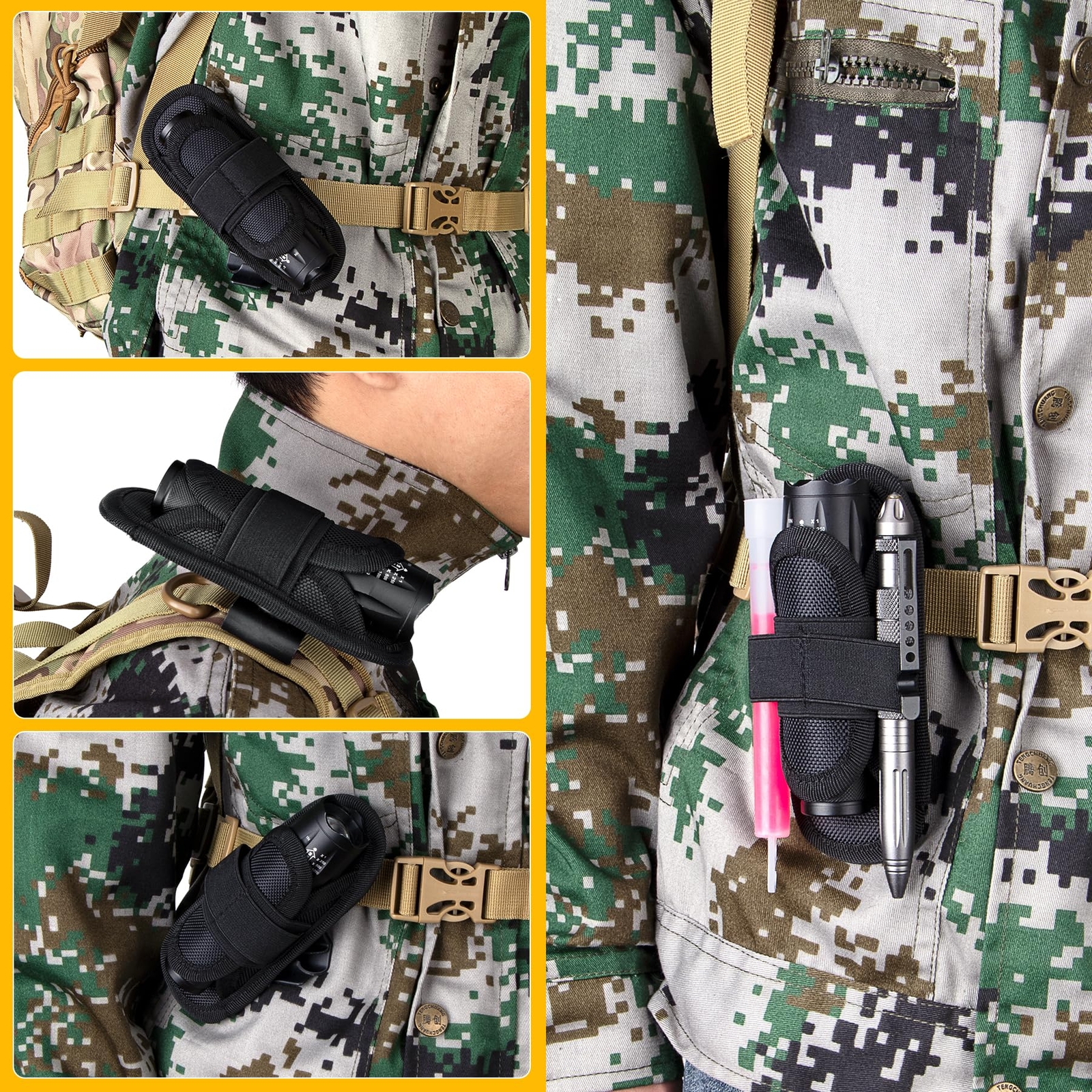 Tactical LED Flashlight Torch Holder Stretchable Holster Duty Belt Pouch Case