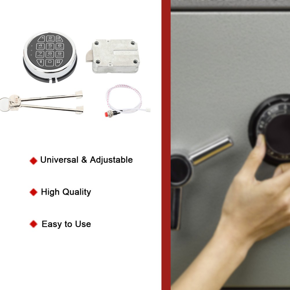 Gun Safe Lock Replacement Chrome Keypad Safe Electronic Lock Solenoid 2 Key
