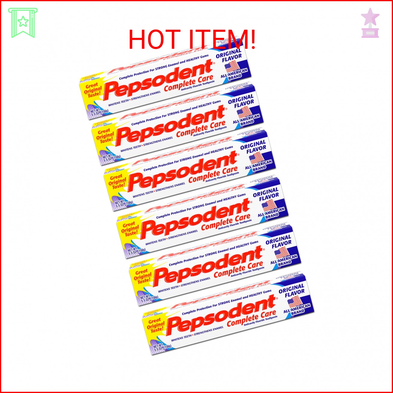 Pepsodent Complete Care Toothpaste Original Flavor 5.5 oz (Pack of 6)