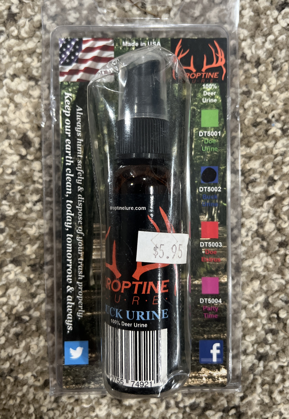 Drop Tine Lure Buck Urine Hunting Deer Game Scent Lure 2 Oz NEW