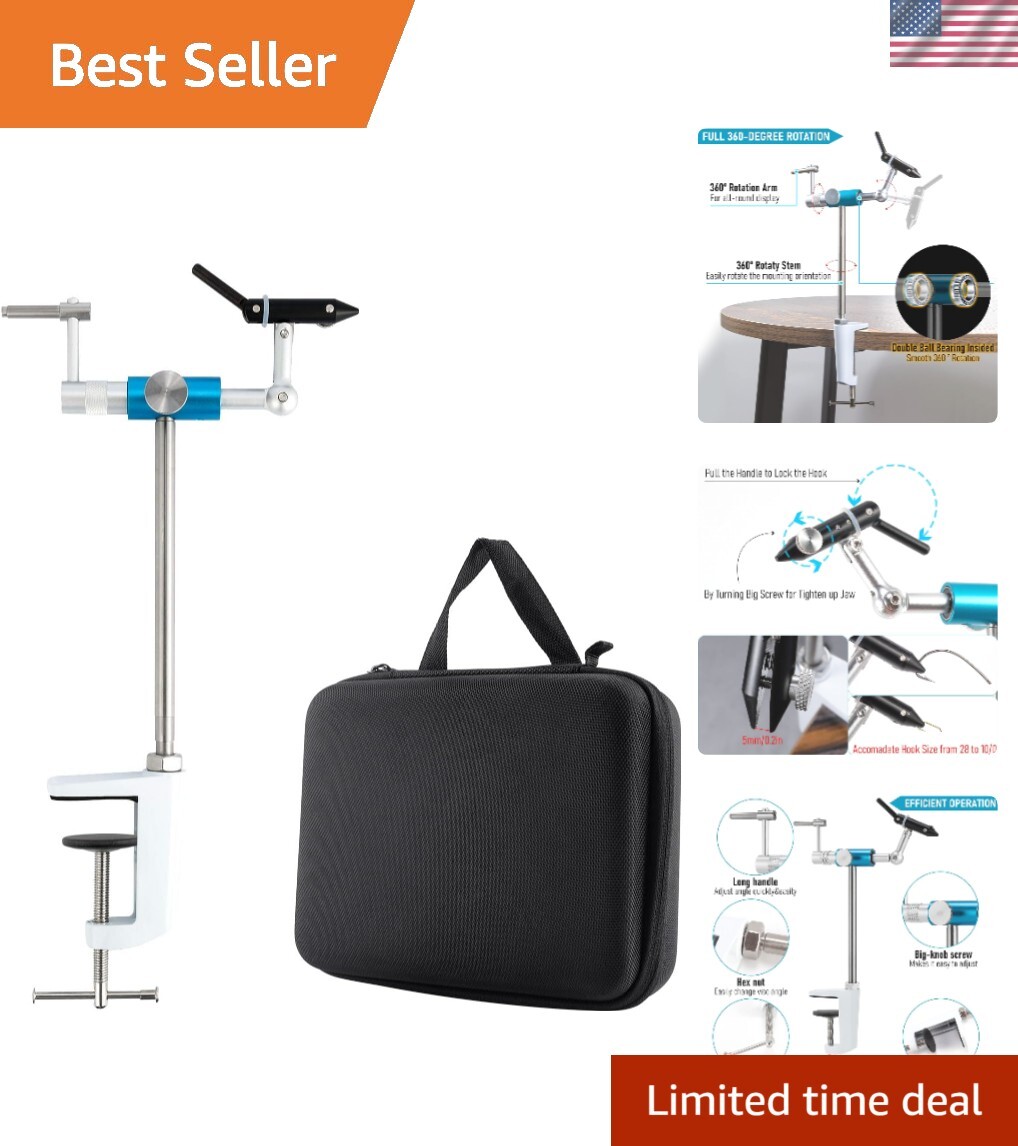 Rotary Fly Tying Vise Aluminum Alloy Fly Vise with Portable Case, 360 Degree ...
