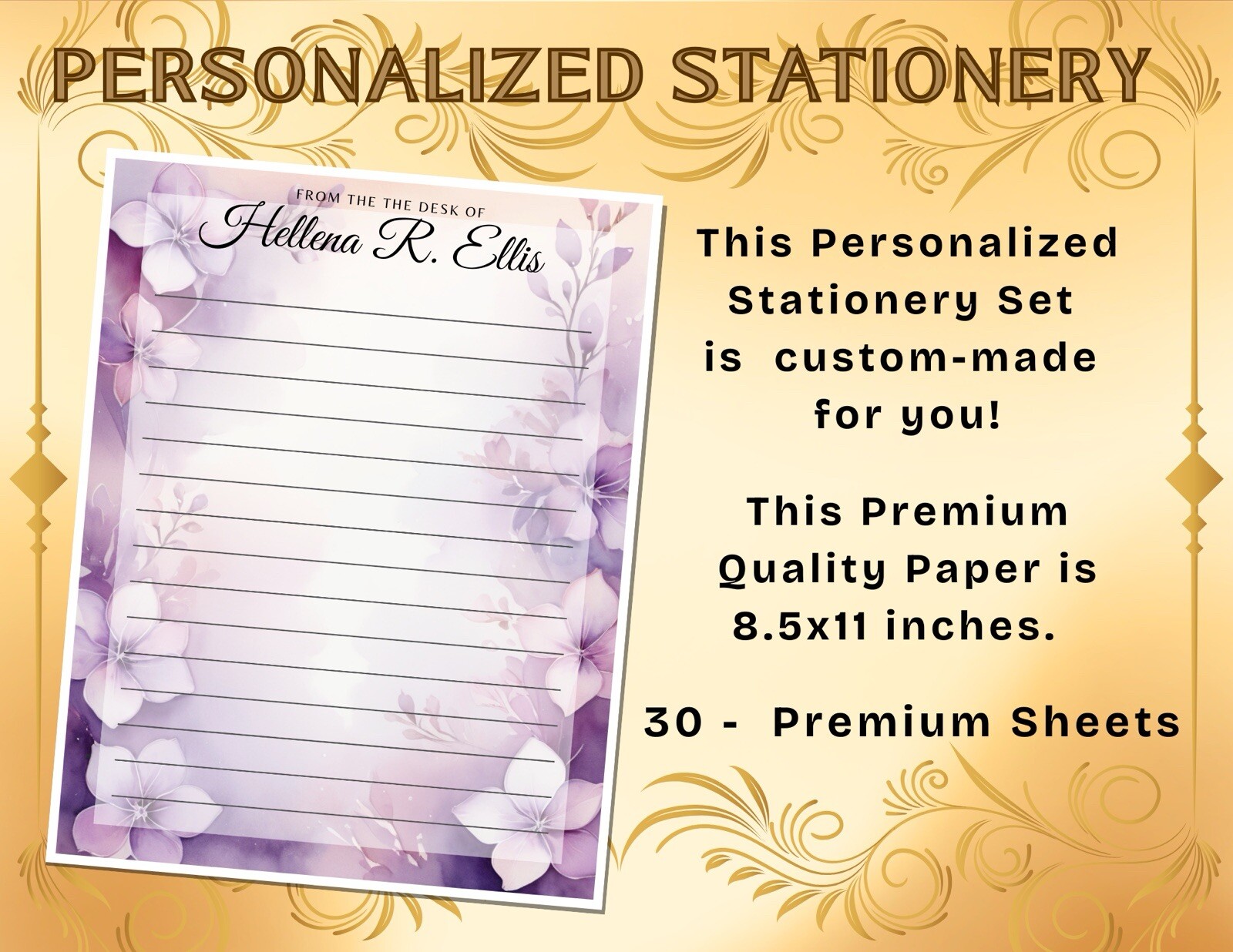 PERSONALIZED - 30Pcs Stationery Writing Paper, Watercolor Stationary  #L2C22