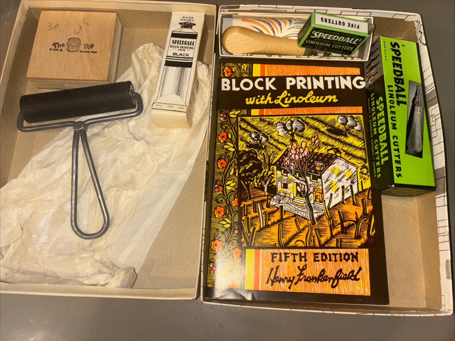 Linoleum Block Printing Kit Speedball Cutters And Book