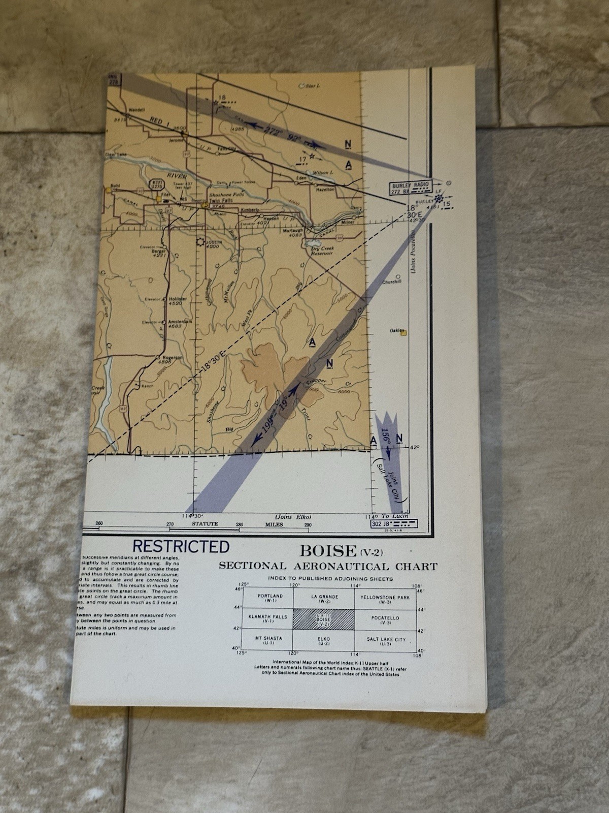 WWII Sectional Aeronautical Chart Map Boise (V-2) Restricted April 1943