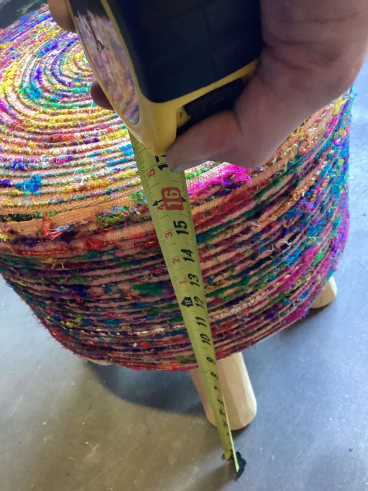 LE Pouf Round 16”x 16” Ottoman With Wood Legs Cotton Fabric Multi-Color