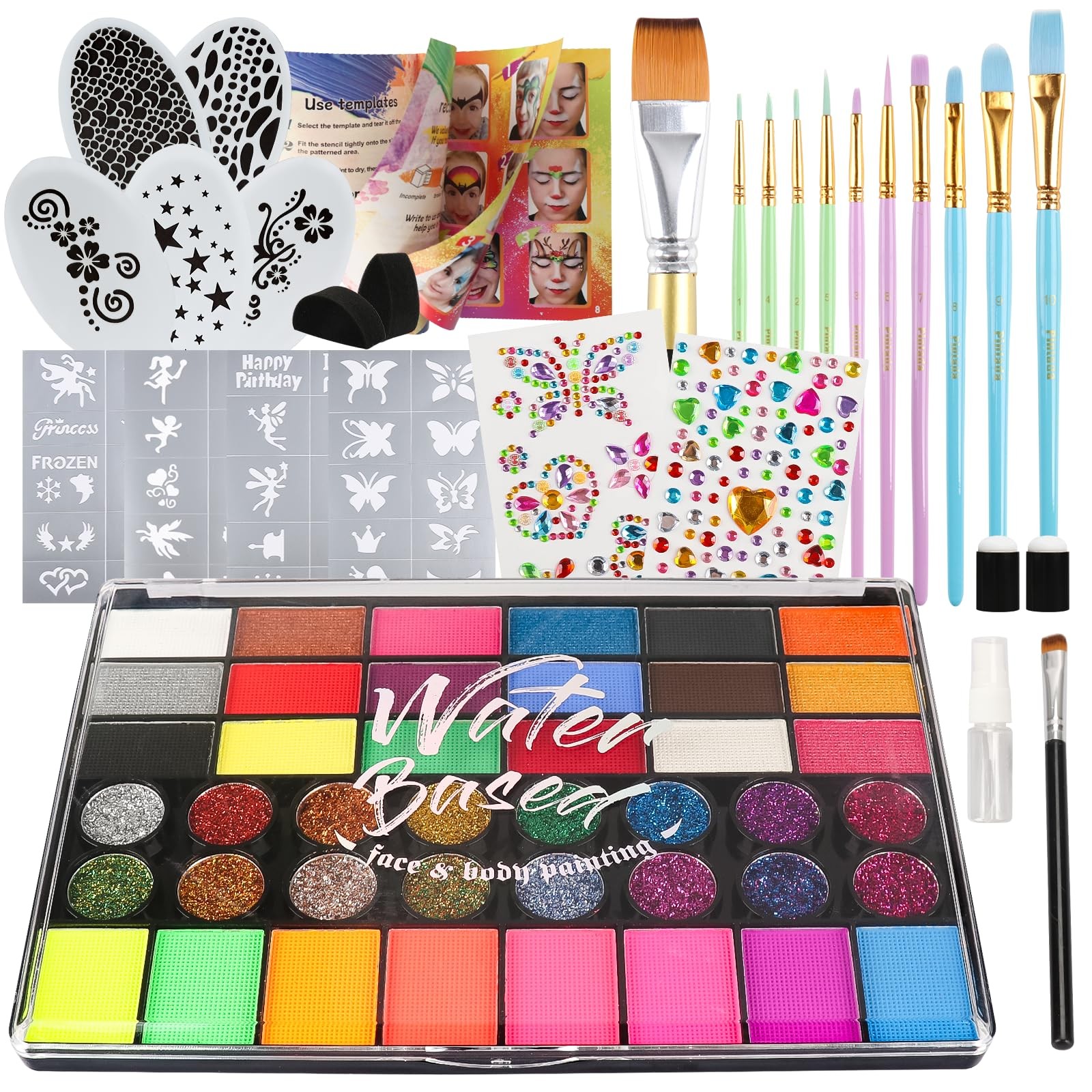 42 Color Face Painting Kit for Party - Non Toxic Water Activated Face Paint P...