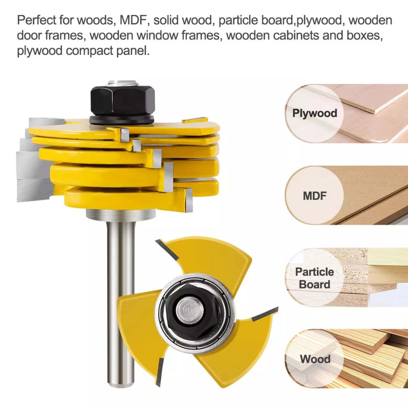 2Pcs Tongue & Groove Router Bits 1/4" 1/2" Shank 3 Teeth Adjustable T Shape Bits