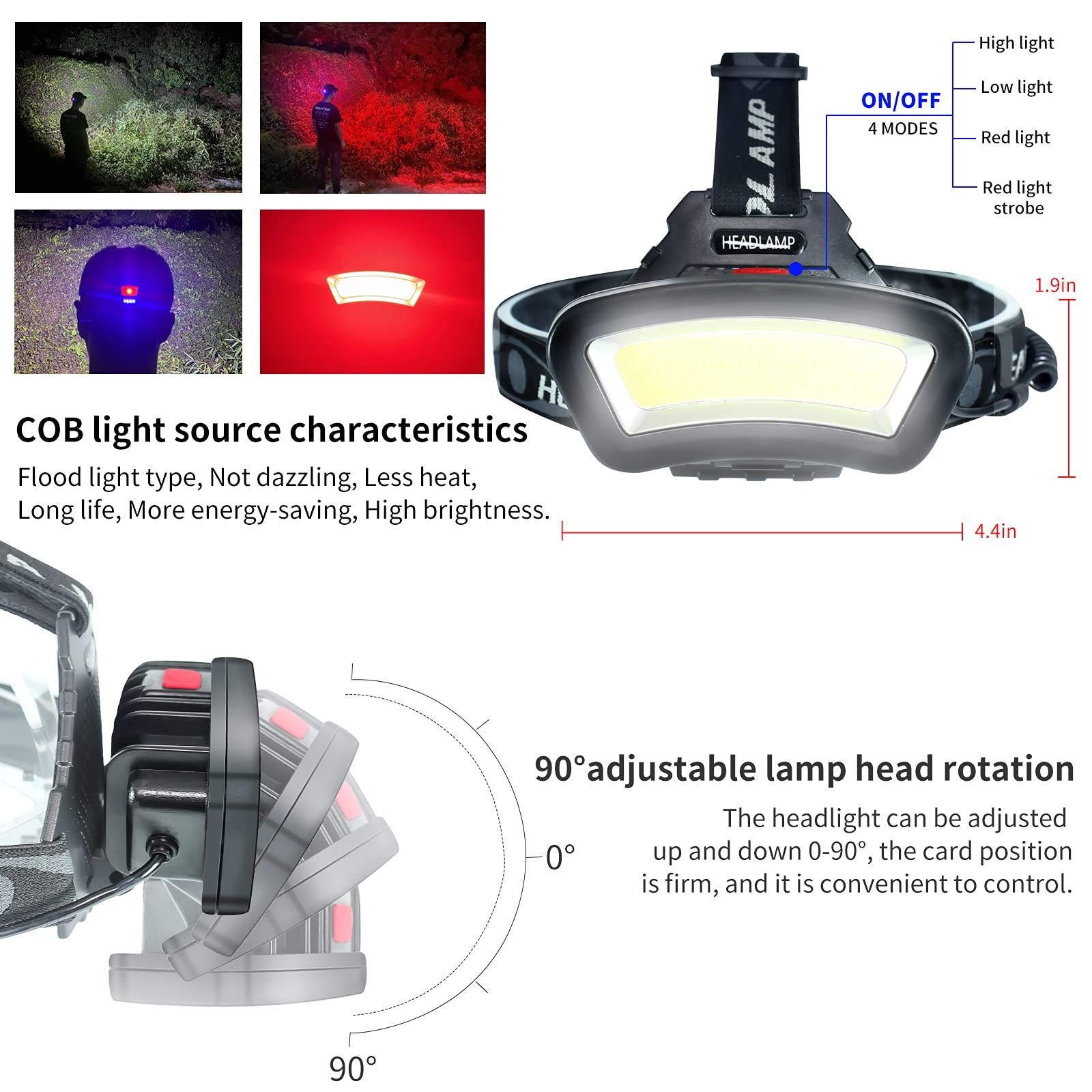 DARKBEAM Hard hat Headlamp COB LED Floodlight with Red Light USB Rechargeable...