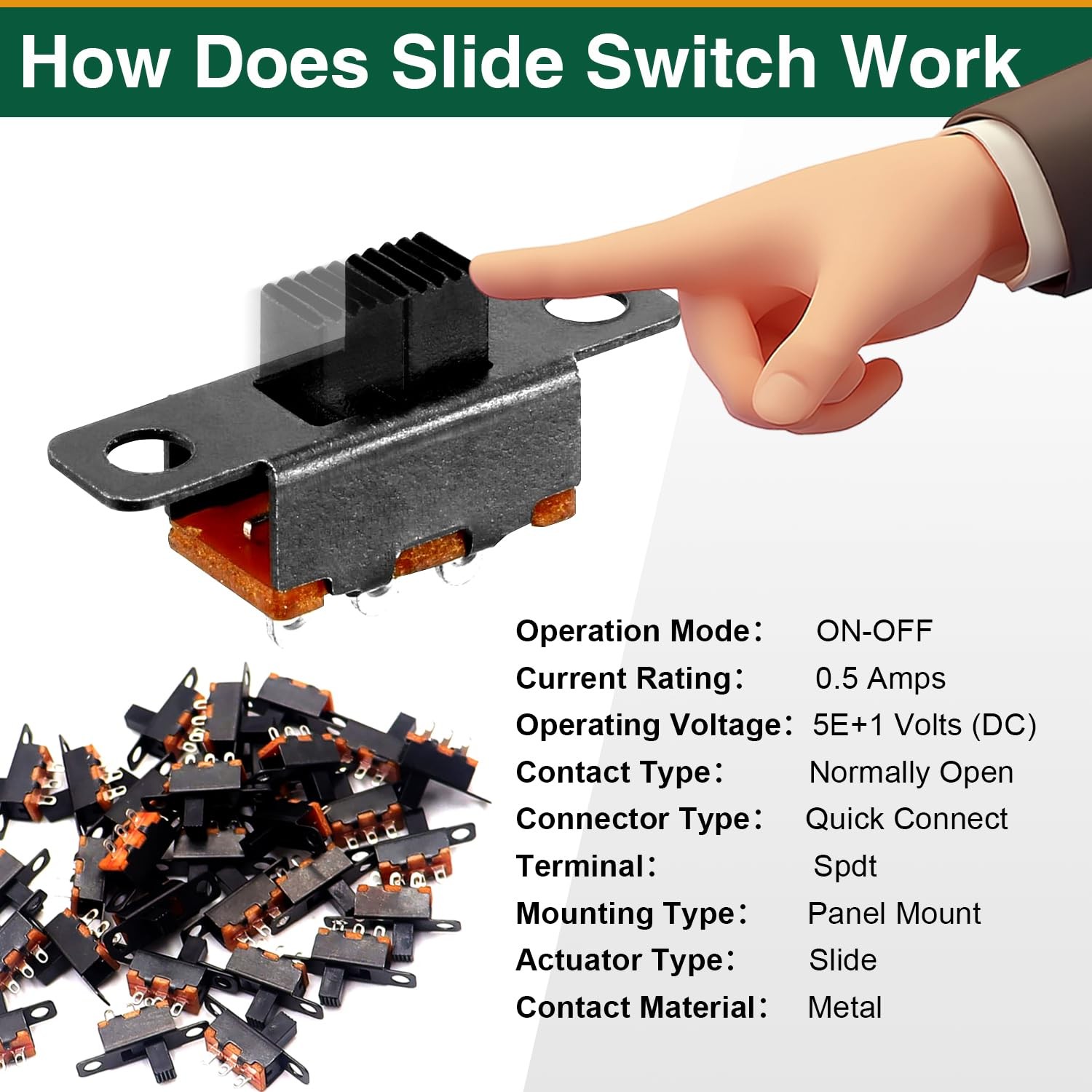 Micro Slide Switch SPDT 3 Pin 2 Position 5mm Vertical Toggle 1P2T Black 80 PCS