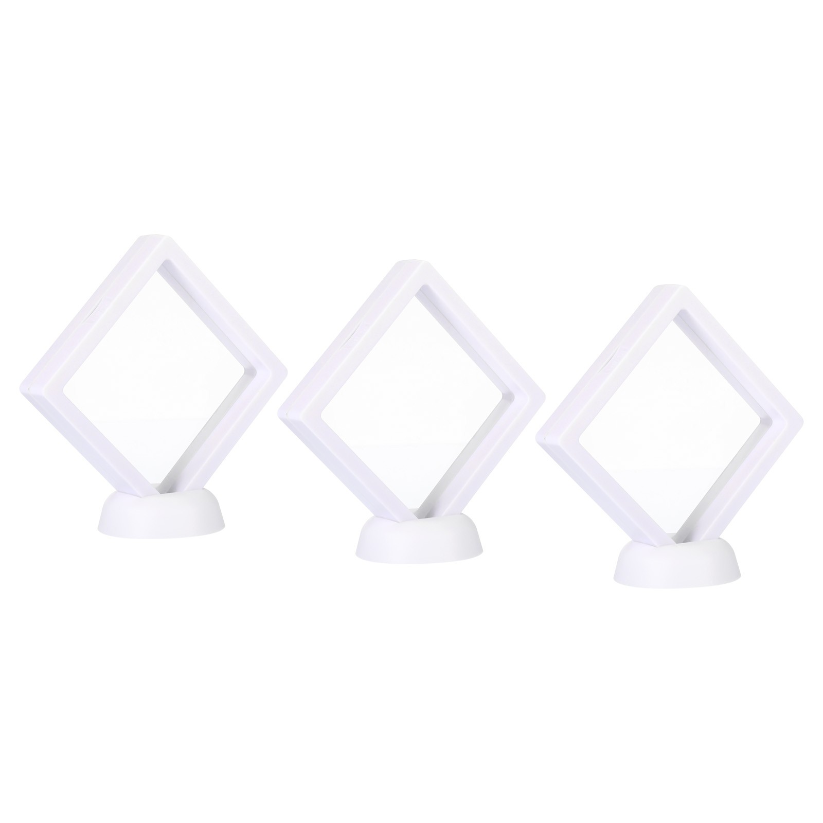 3D Floating Display Frame Coin Jewelry Case with Base 3.5" x 3.5" White 3pcs