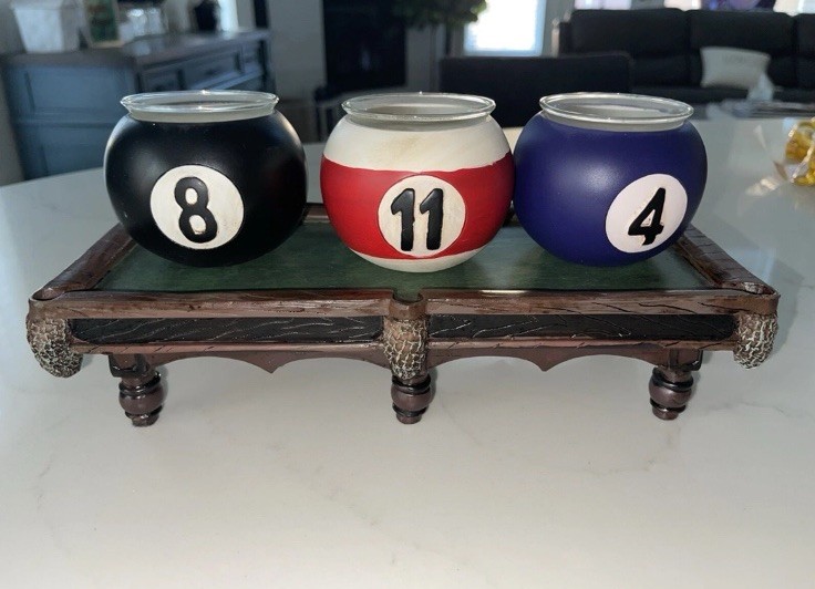 Vintage Orion’s Billiards Pool Ball Set 3 Pool Ball Candle Holder NEW RARE HTF