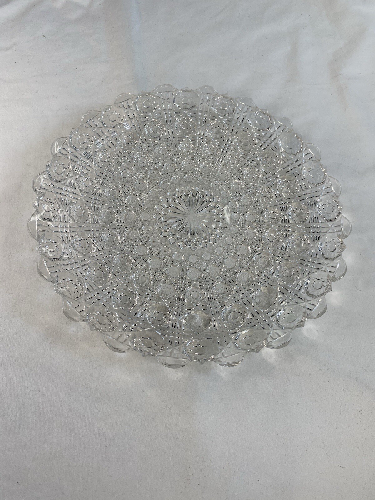 Vintage EAPG Clear Glass Hobstar Pattern Round Serving Plate 10”