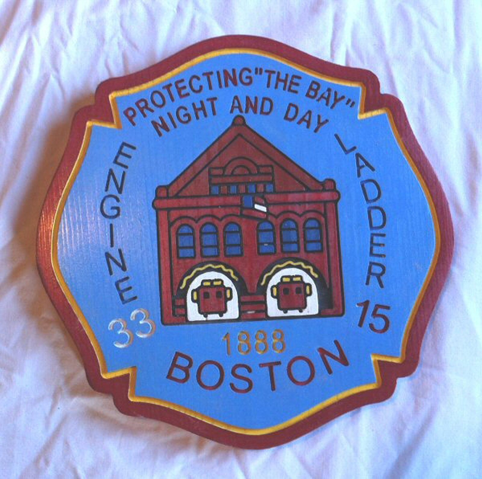 Fire Department Boston 33 3D routed wood patch plaque EMS sign Custom