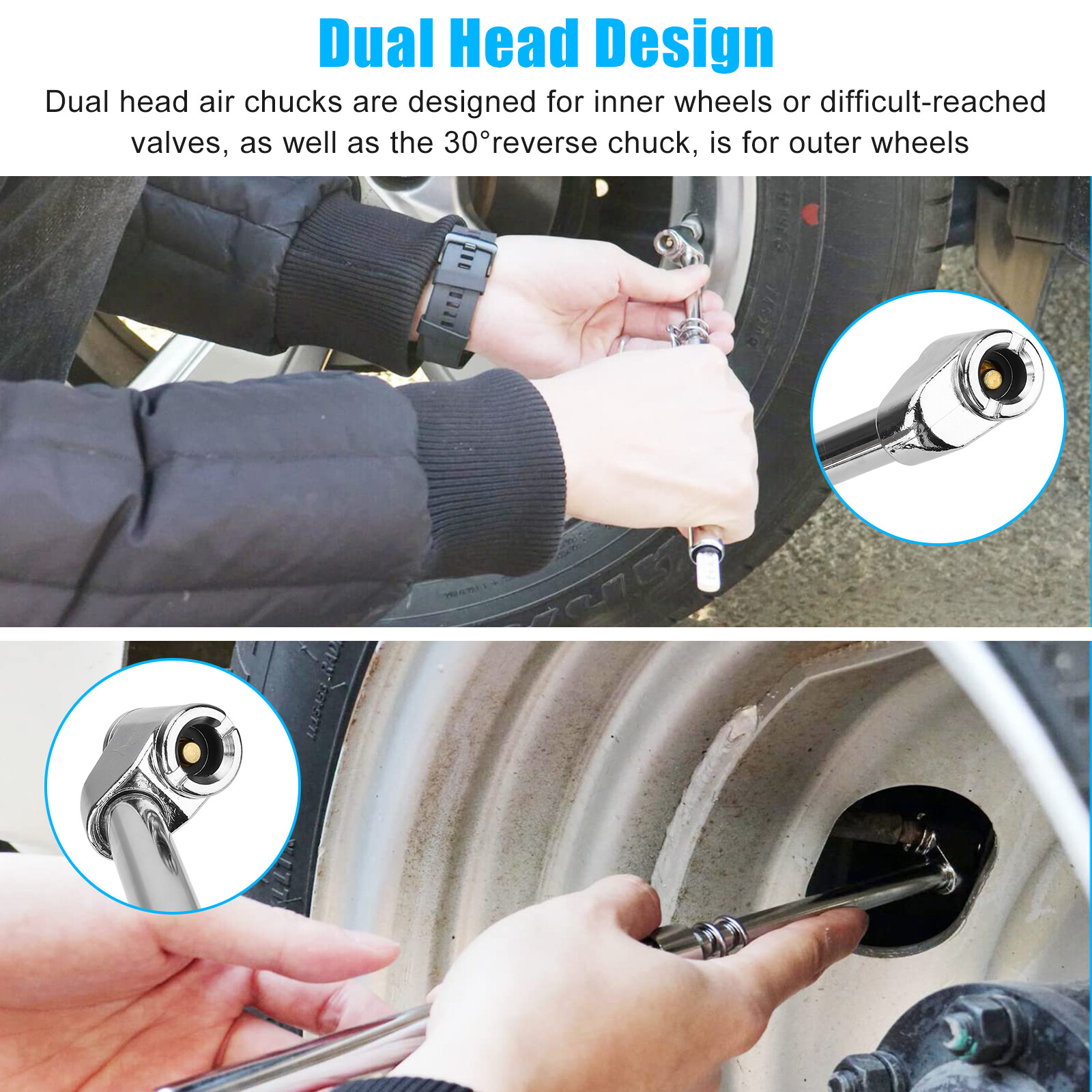 150PSI Heavy Duty Tire Air Pressure Gauge Straight-on Dual Head for Car Truck RV