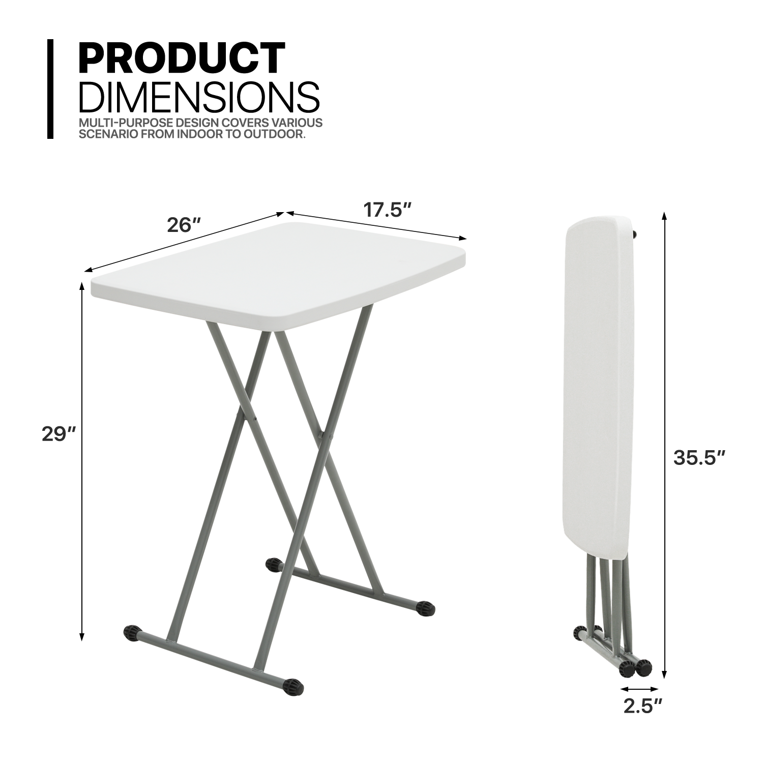 White Folding TV Tray Portable Adjustable Height Sofa Bed Side Table Dinner Desk