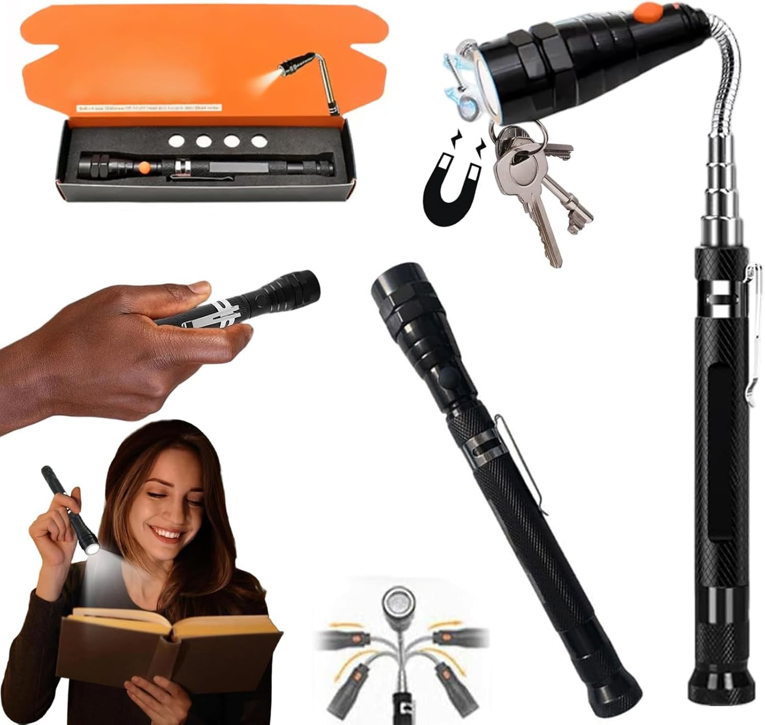 Telescoping Flashlight with Magnet, Telescoping Magnetic Pickup Tool, Men Gifts
