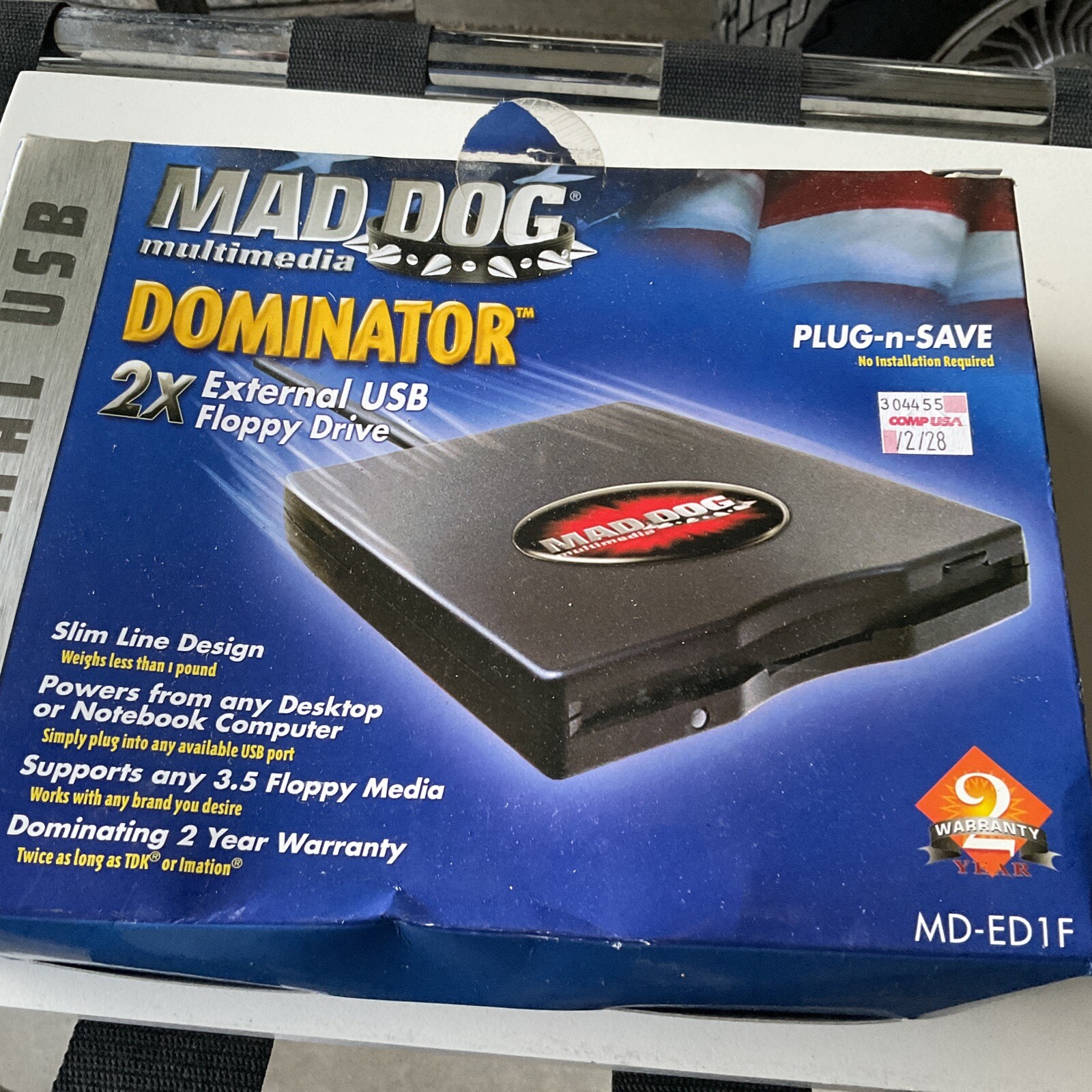 Mad Dog Dominator Black External USB 3.5" Floppy Drive for Mac or PC, MD-ED1F