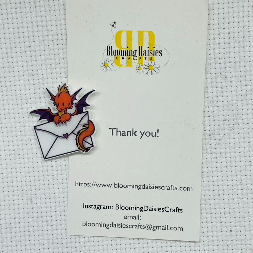 Magnetic Needle Minder Cross Stitch Dragon on an Envelope / Fridge Magnet