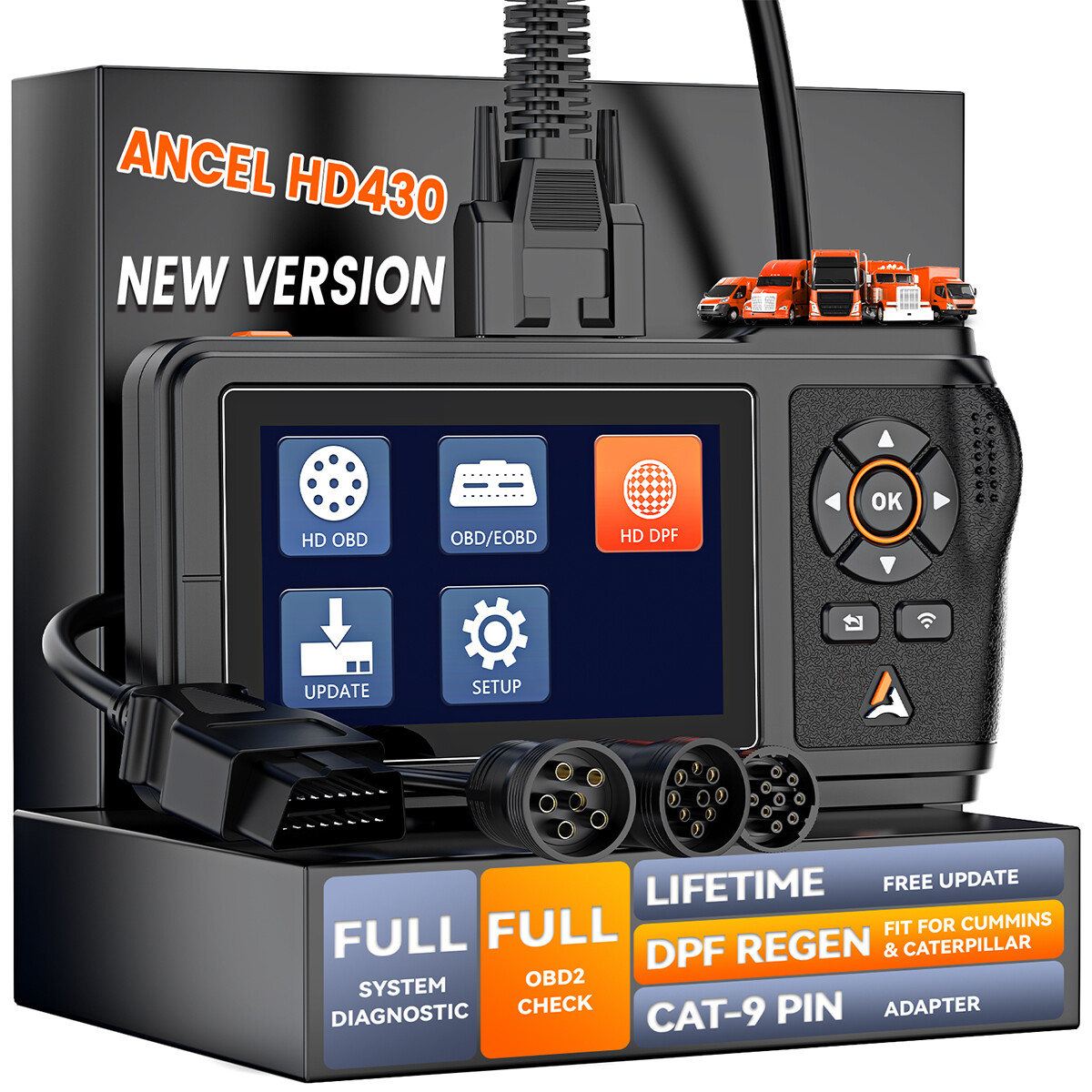ANCEL HD430 For Cummins Caterpillar DPF Regen Diesel Truck Diagnostic Scanner