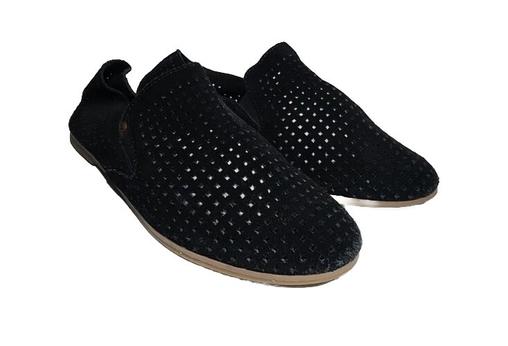 Lucky Band Black Perforated Suede Flat Comfortable Shoes 9