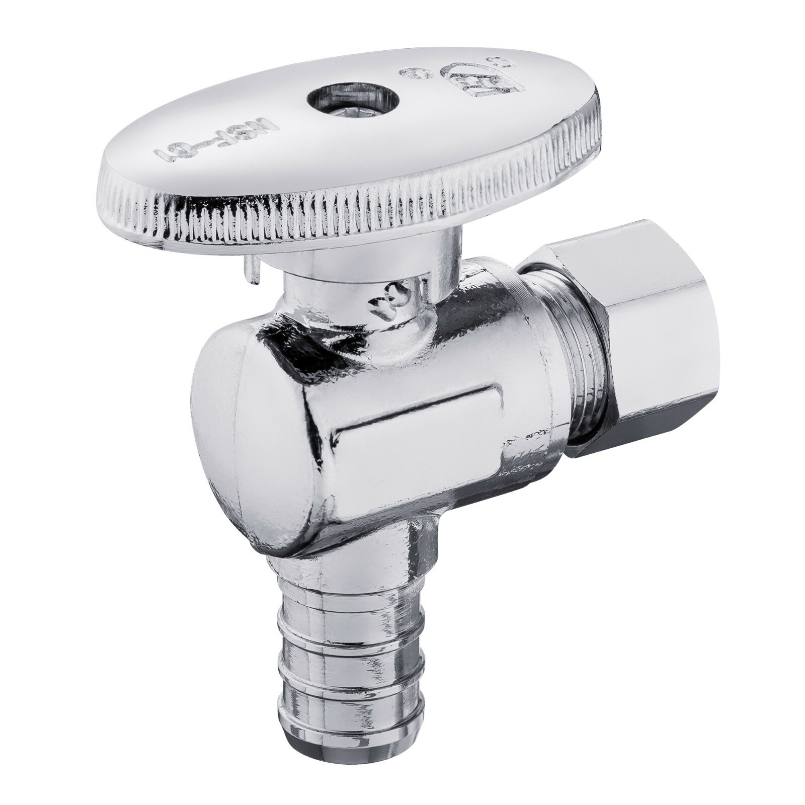 EFIELD  1/4 Turn Angle Stop Valve 3/8" OD Compression X 1/2" PEX Chrome Plated