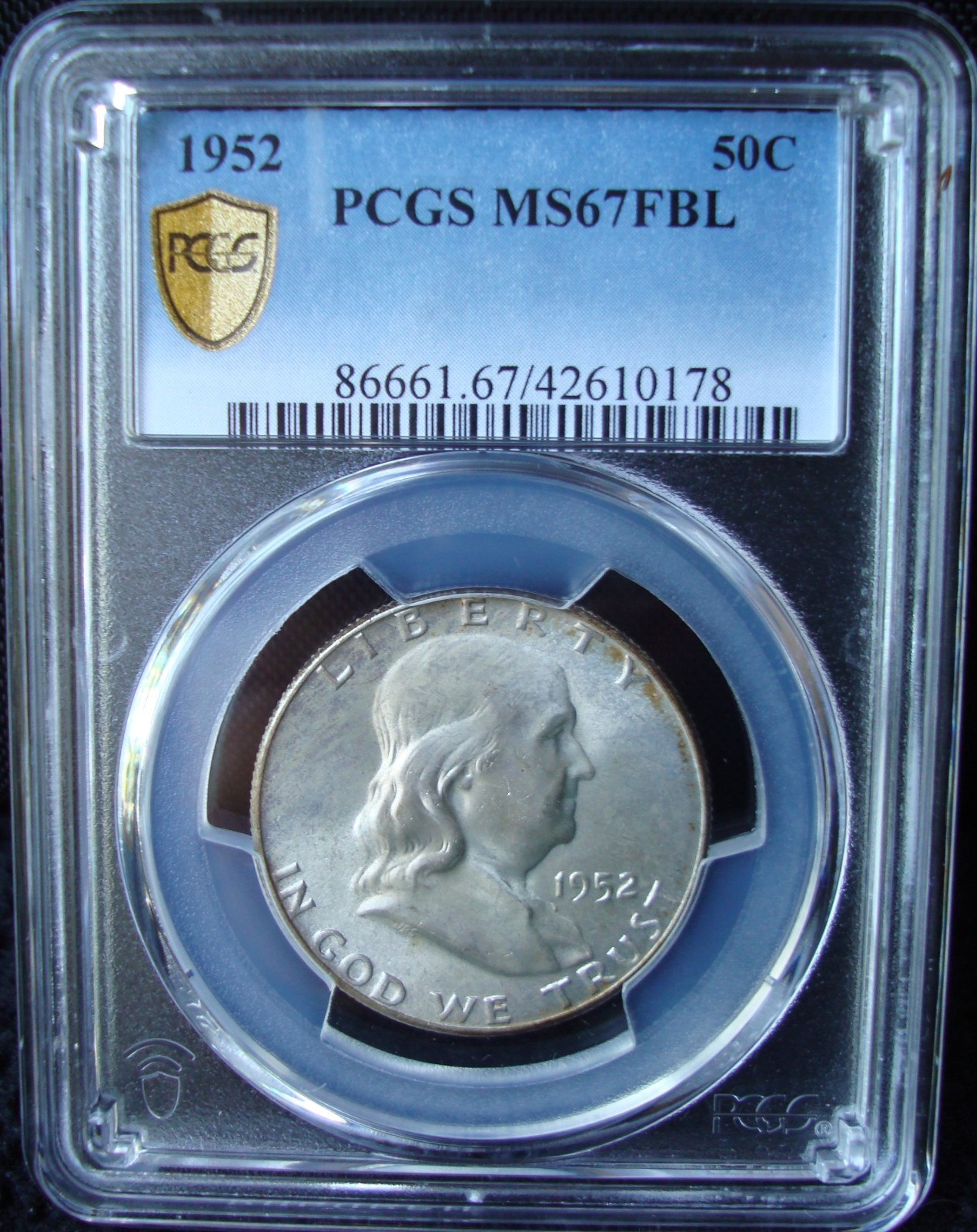 1952 Franklin Silver Half Dollar - PCGS MS 67 FBL - Gold Shield