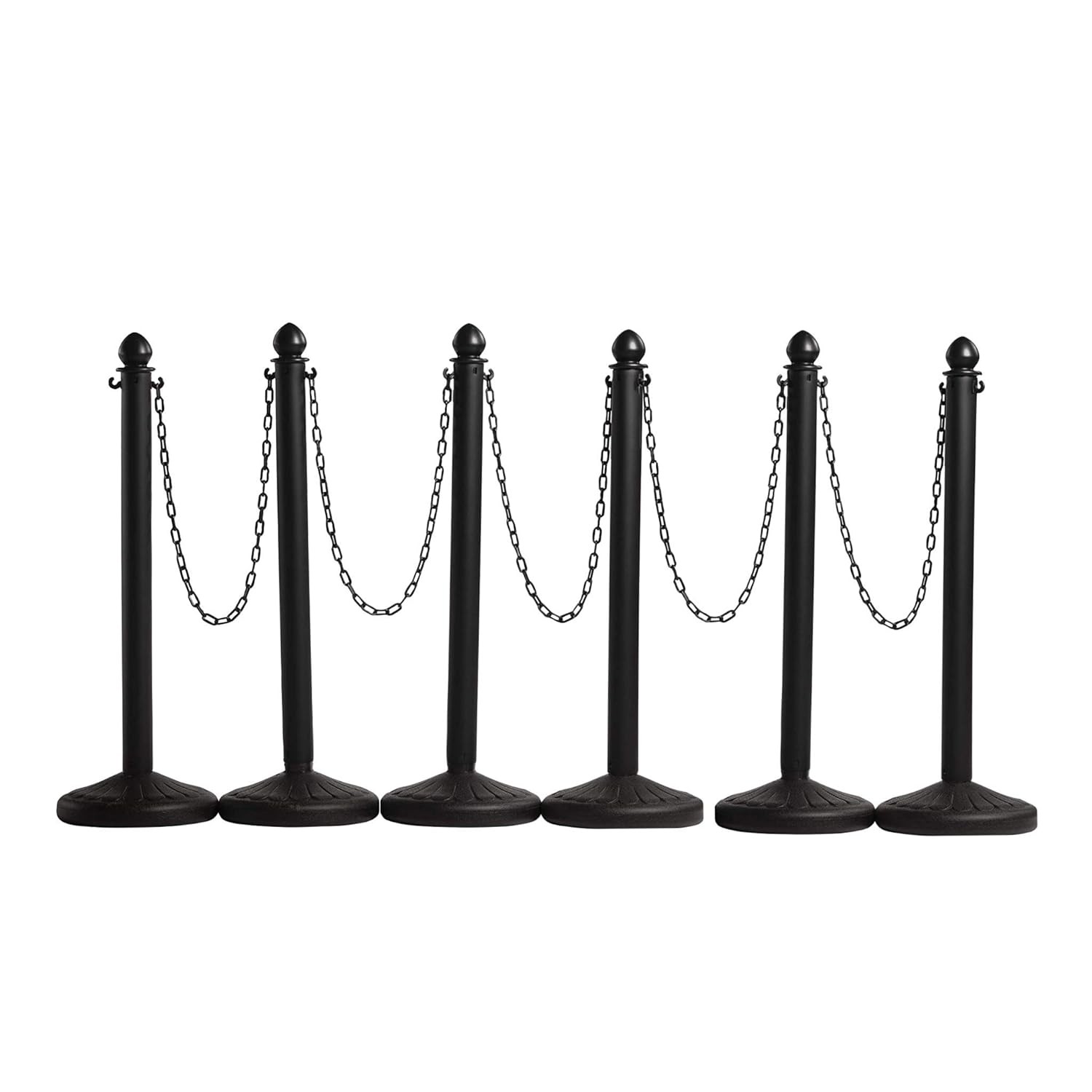 Plastic Stanchion Set 6 Black 2.5" Diameter w/ 50ft Chain Crowd Control