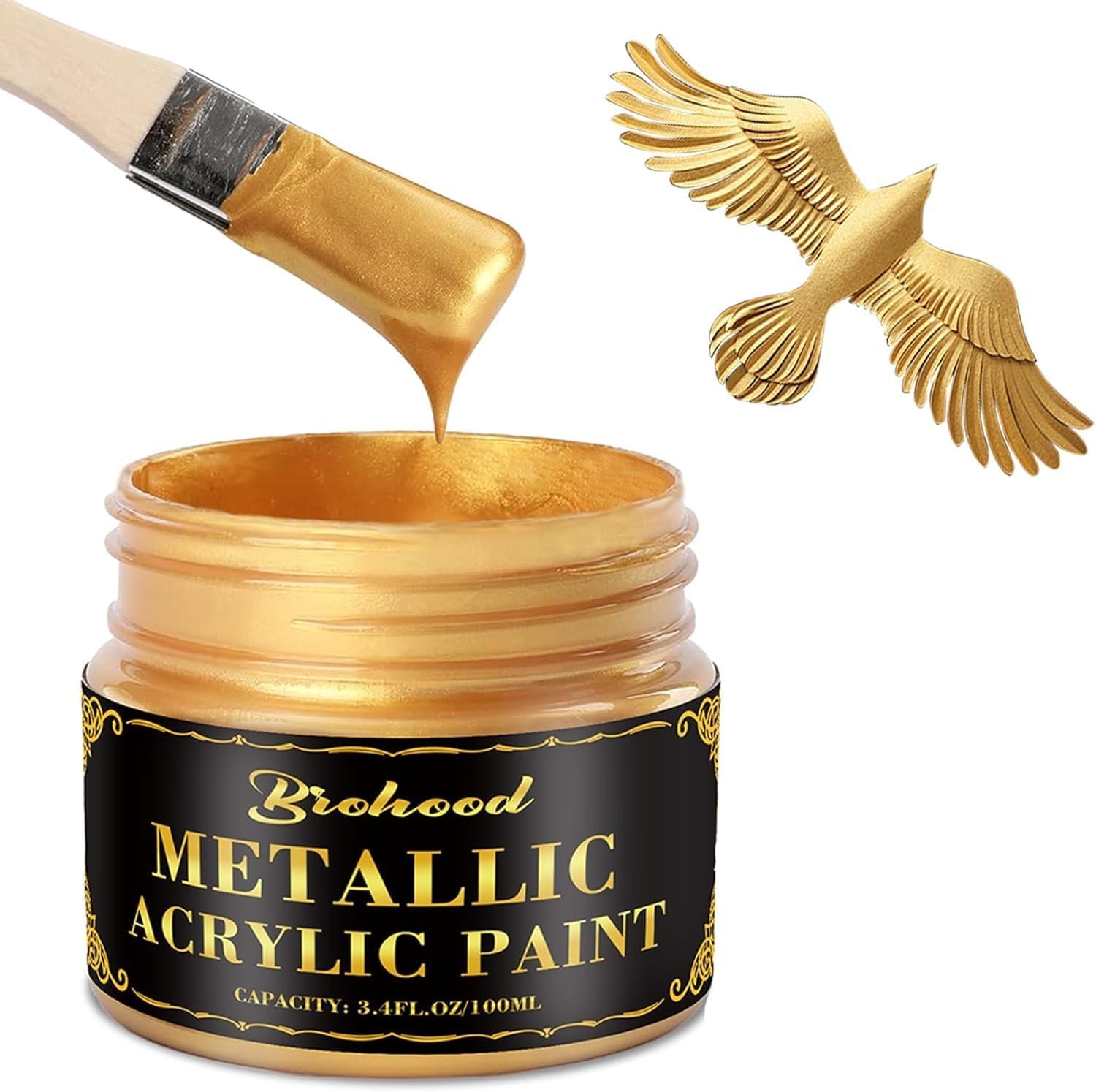 Brohood Gold Leaf Paint, 100ml Water-Based 3.38 Fl Oz (Pack of 1), gold