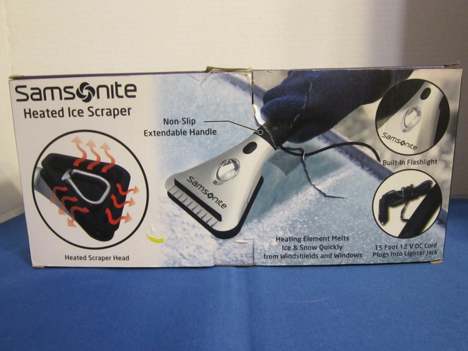 Samsonite Heated Ice Scraper With Light Non-Slip Extendable Handle 15' Cord Open
