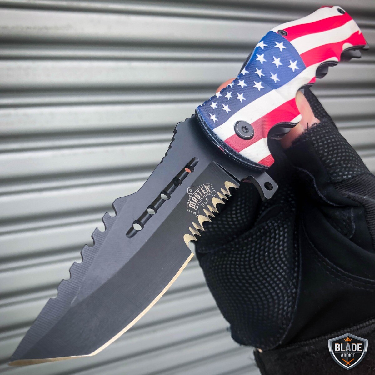 8.5" CSGO Tactical USA American FLAG Spring Open Assisted Folding Pocket Knife