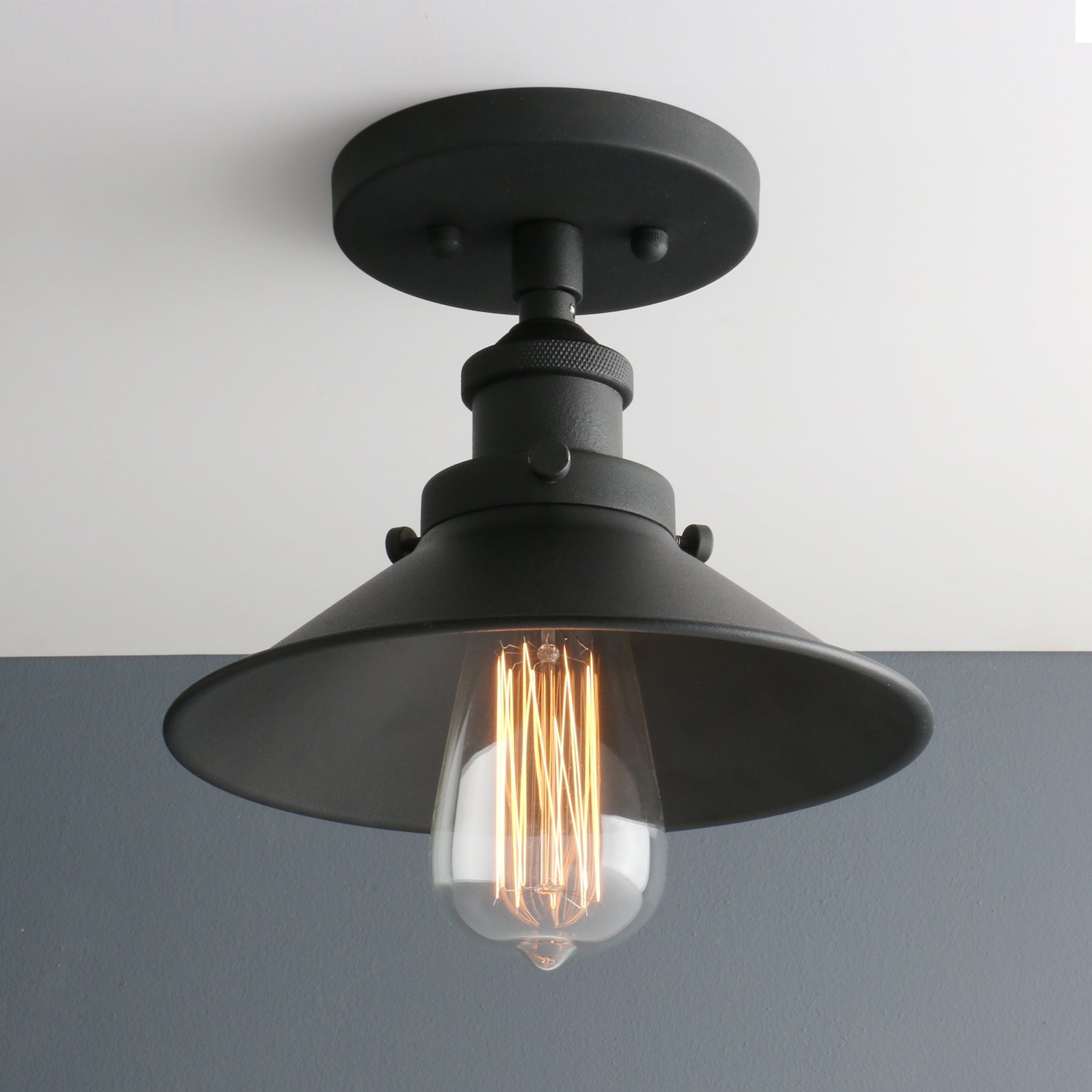 Phansthy Industrial Semi Flush Mount Ceiling Light, 1-Light Pendant Black