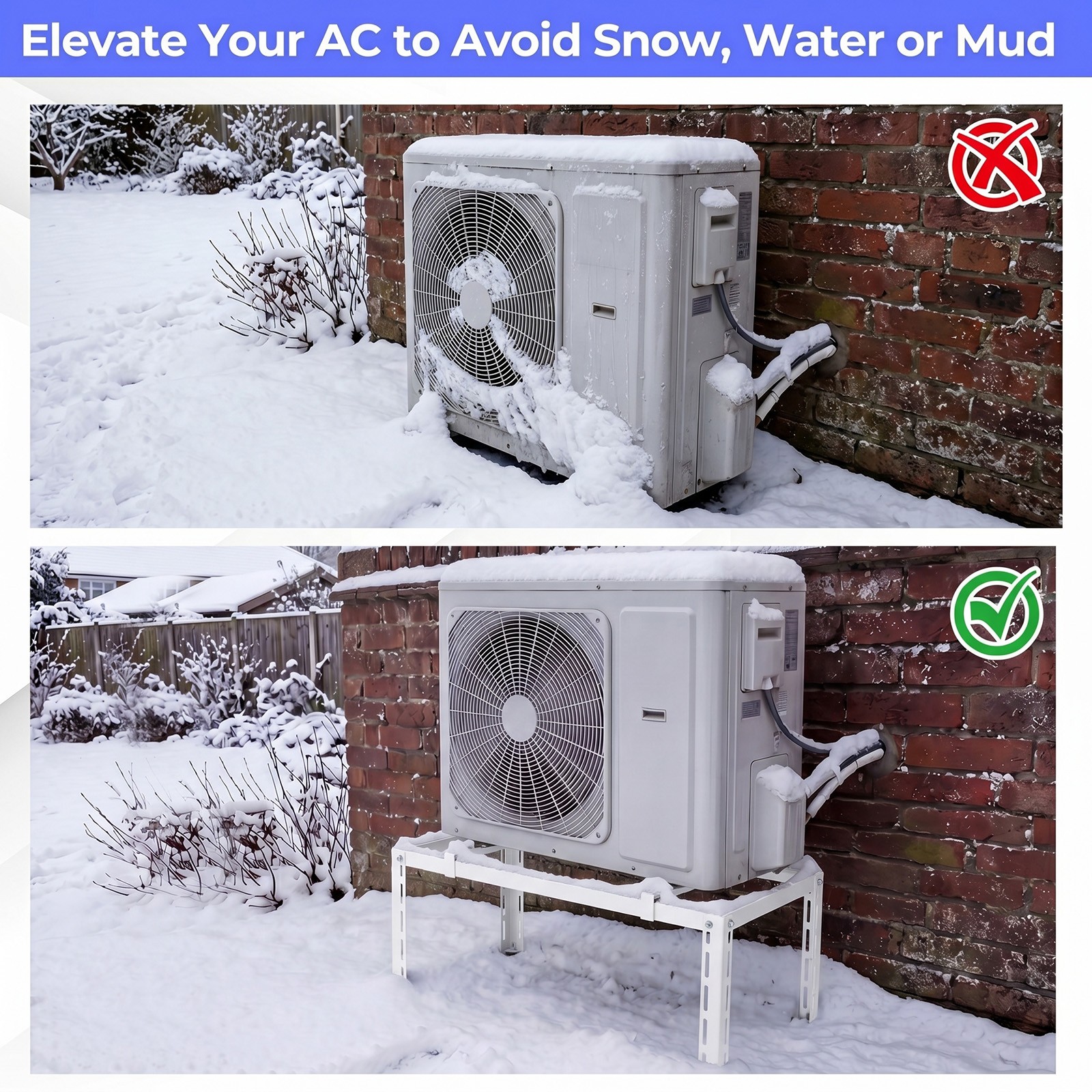 Mini Split Ground Stand with Adjustable Height, Width & Length, Outdoor AC Base