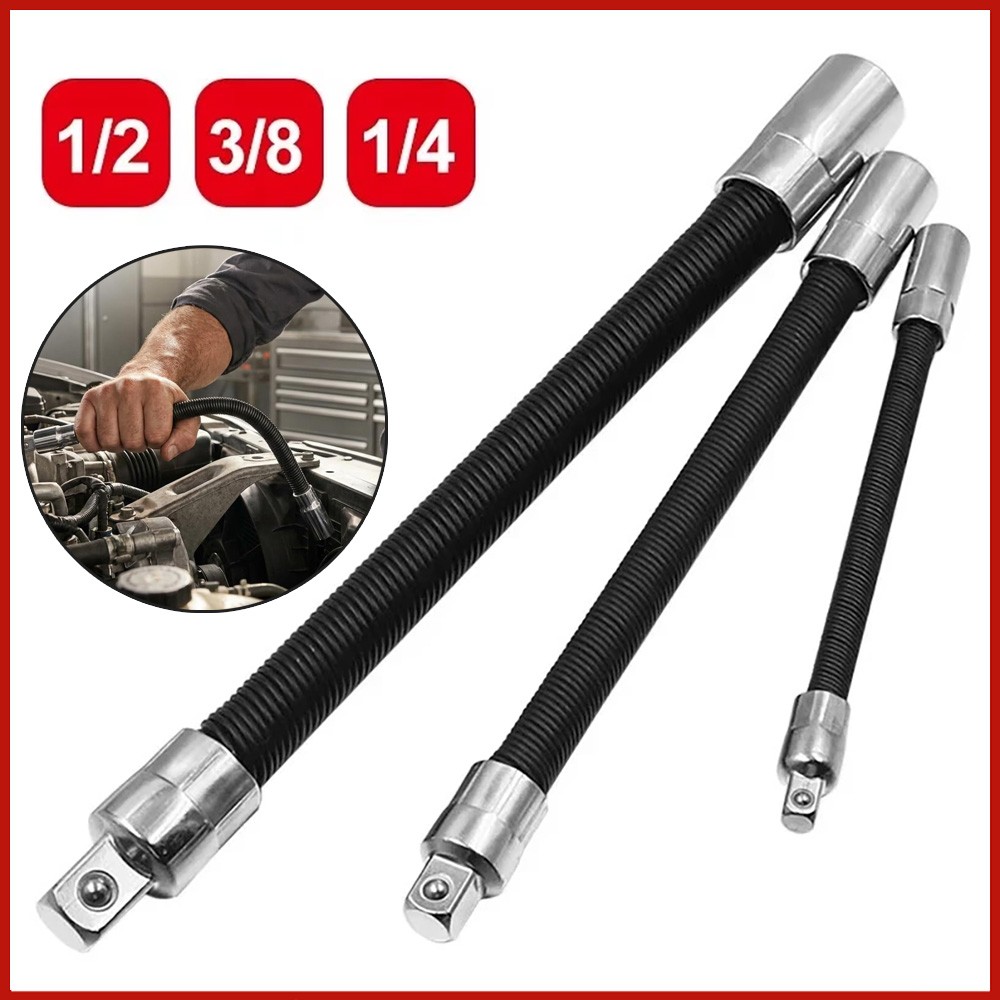 3-Piece Flexible Socket Extension Bar Set 1/2" 1/4" 3/8" Shaft Drive 10" 8" 6"