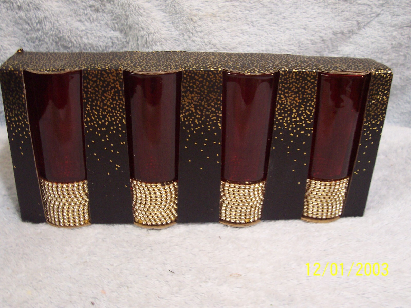 Set Of 4 Tall Shot Glasses Burgundy & Silver Bling By Fig & Fern New