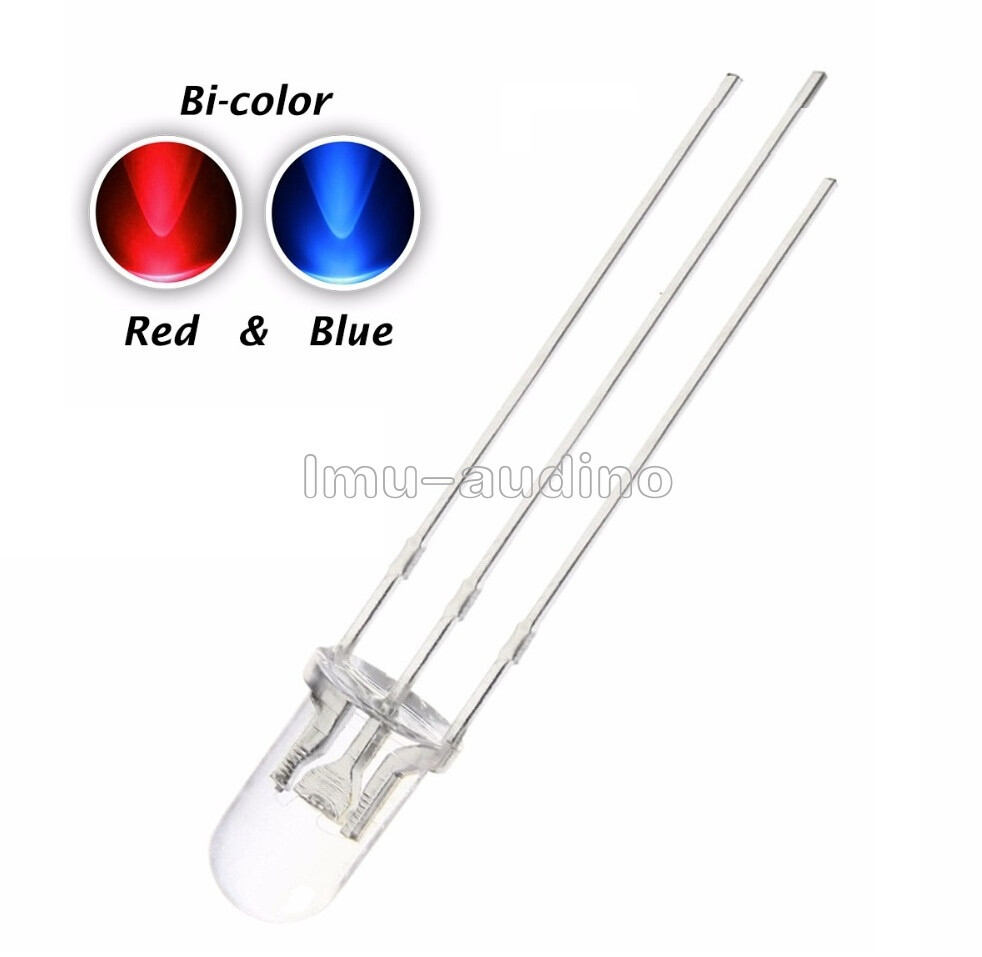 20pcs 5mm Dual Bi Color Red Blue Bright 3-Pin Water Clear Bulb LED Common Anode