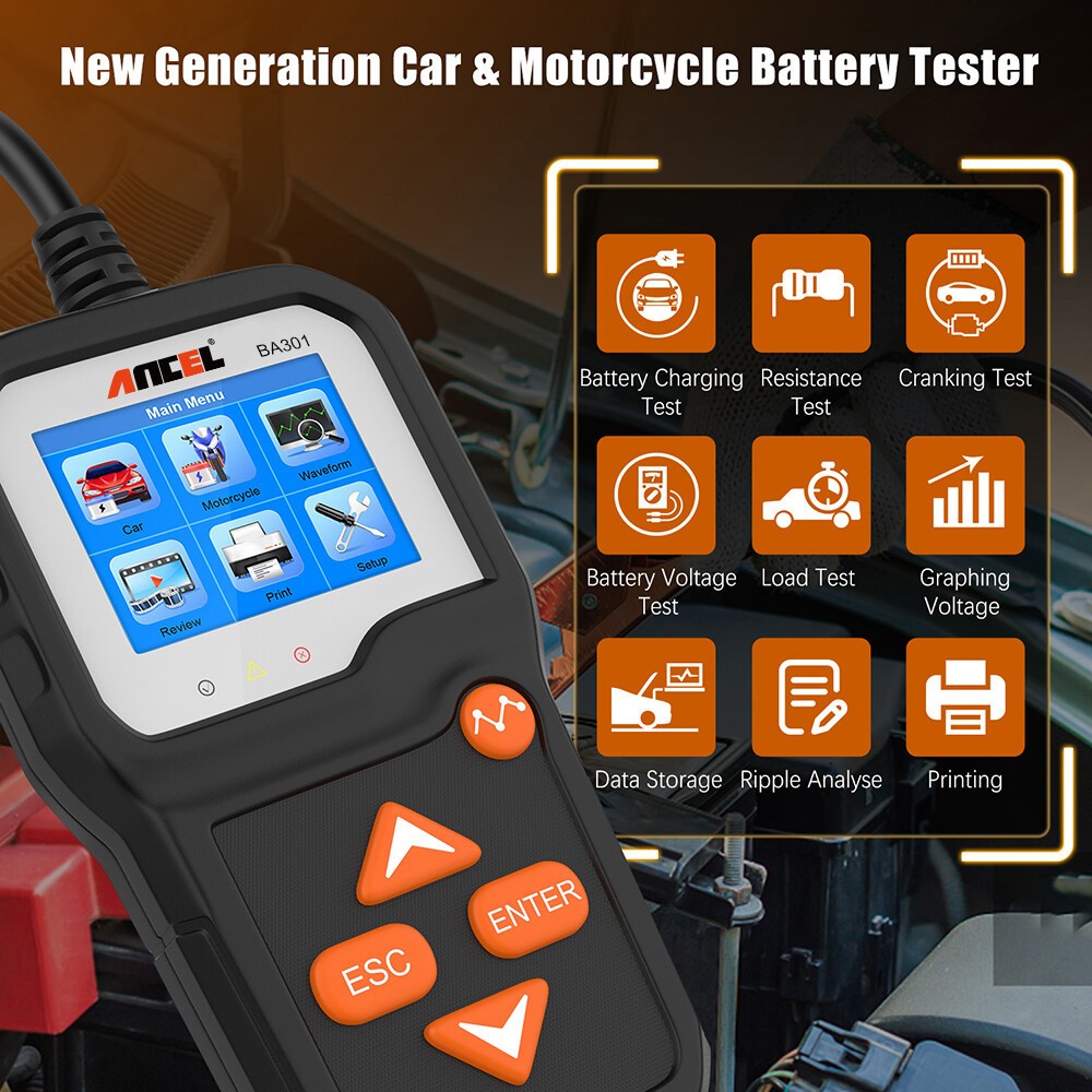 ANCEL BA301 Car Battery Tester Charging Test Load Test Analyzer Support Printer
