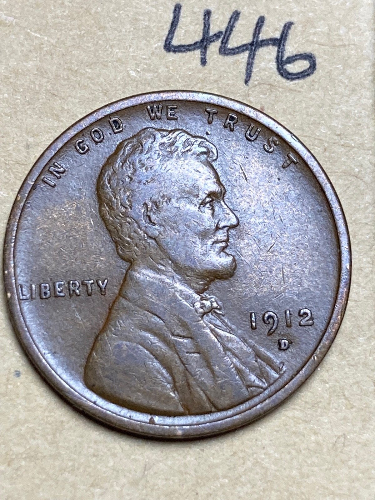 1912-D LINCOLN WHEAT CENT, low mintage date, Upper Grade condition #446
