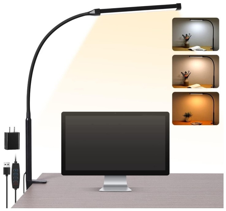 Eye-Caring LED Desk Lamp 360° Flexible Gooseneck Work Lamp with Desk Side Clamp