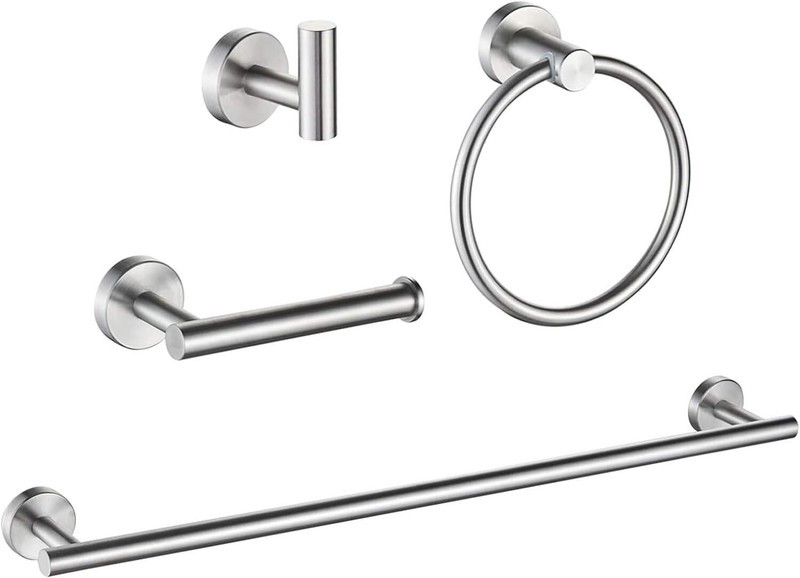 Wall-Mounted Stainless Steel Set Towel Ring Bar Toilet Paper Holder & Hook