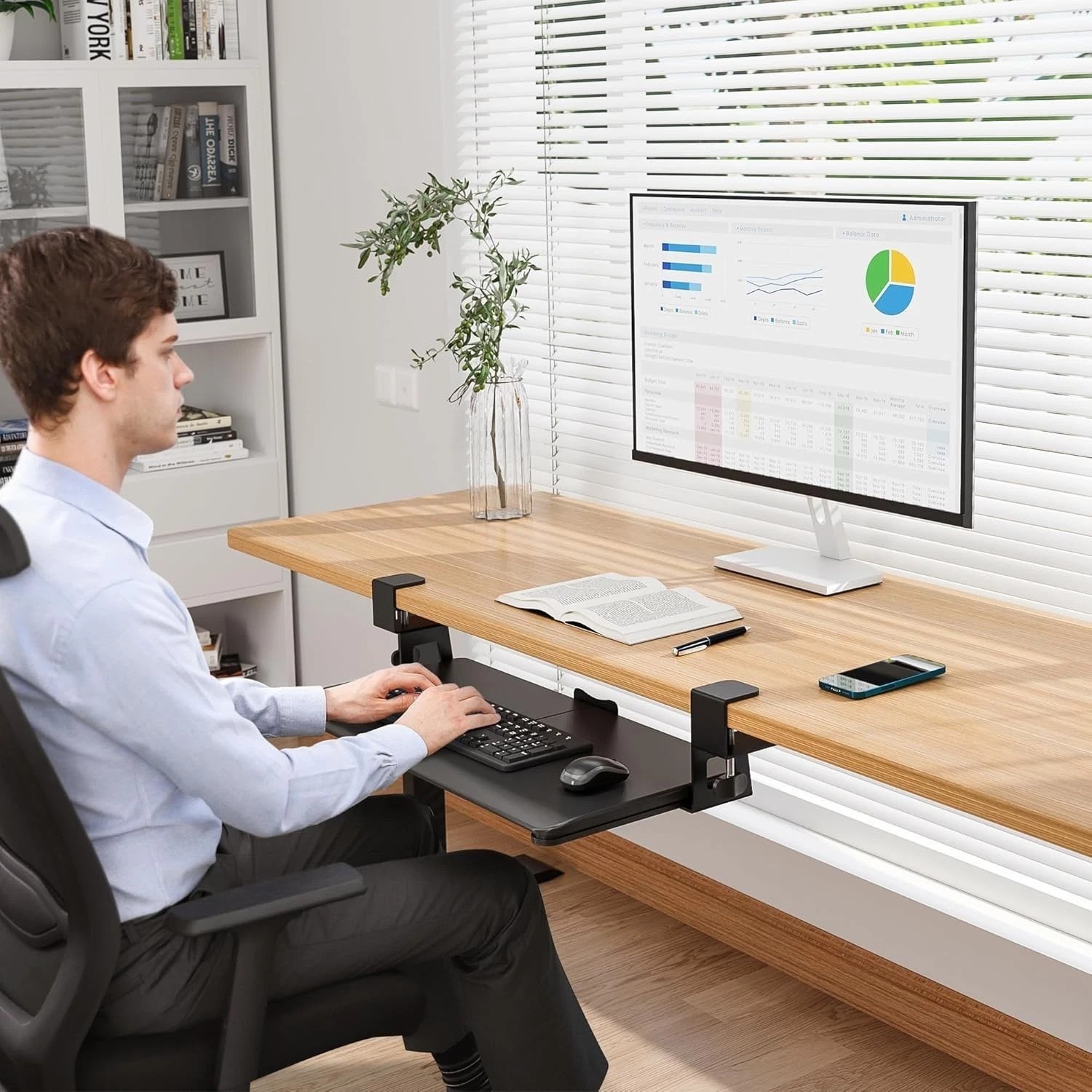 25.6" x 11.8" Pull-Out Keyboard & Mouse Platform with C-Clamp Installation