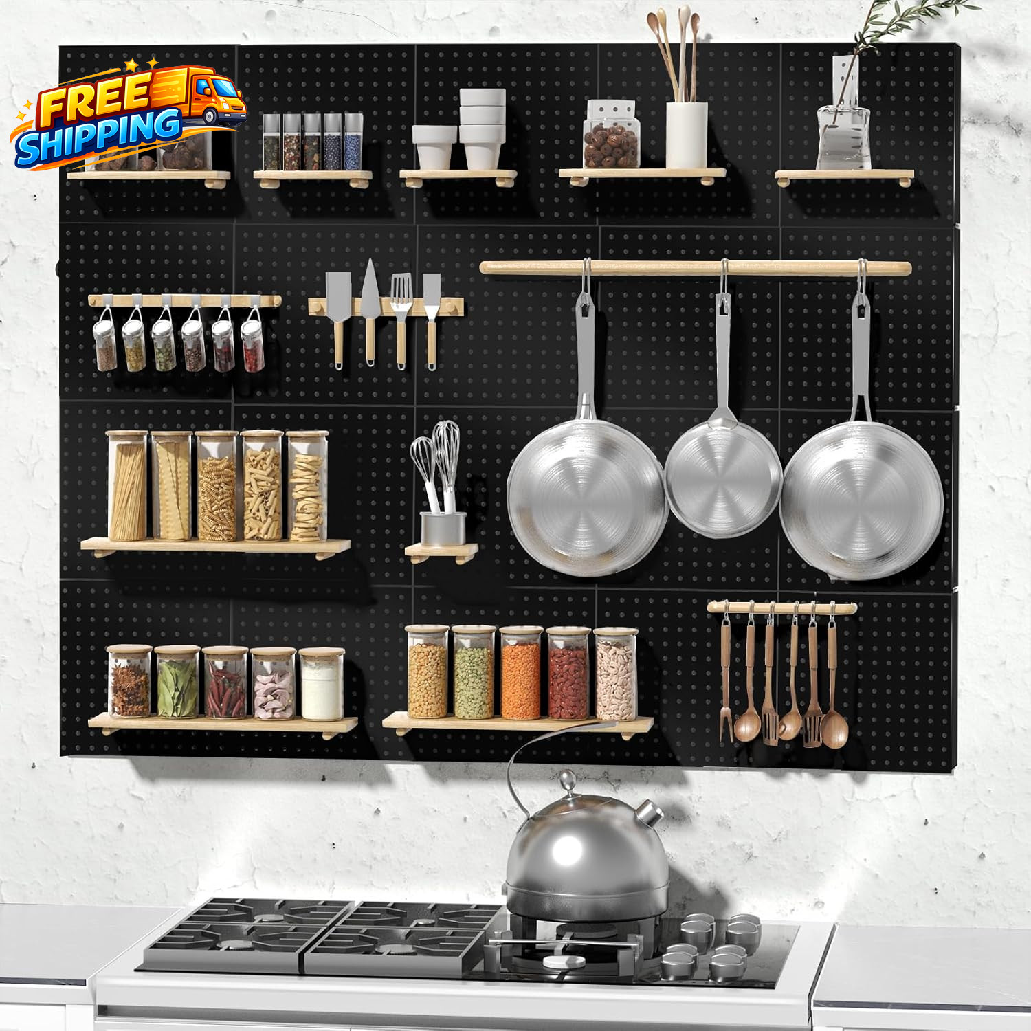 Peg Board 4 Pack Metal Pegboard Kit Black Pegboard Wall Organizer with 32 Pcs
