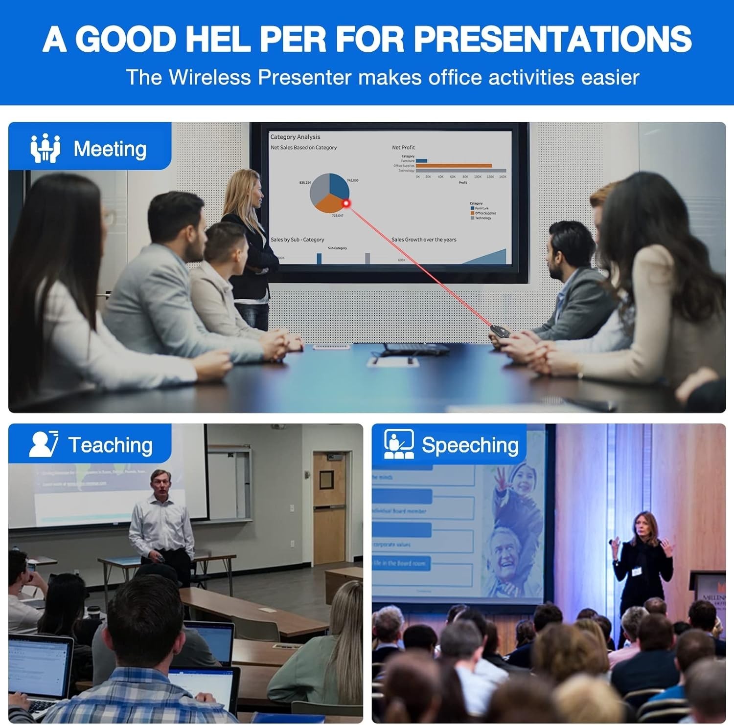 Professional USB Wireless Presenter Clicker for PowerPoint & Google Slides