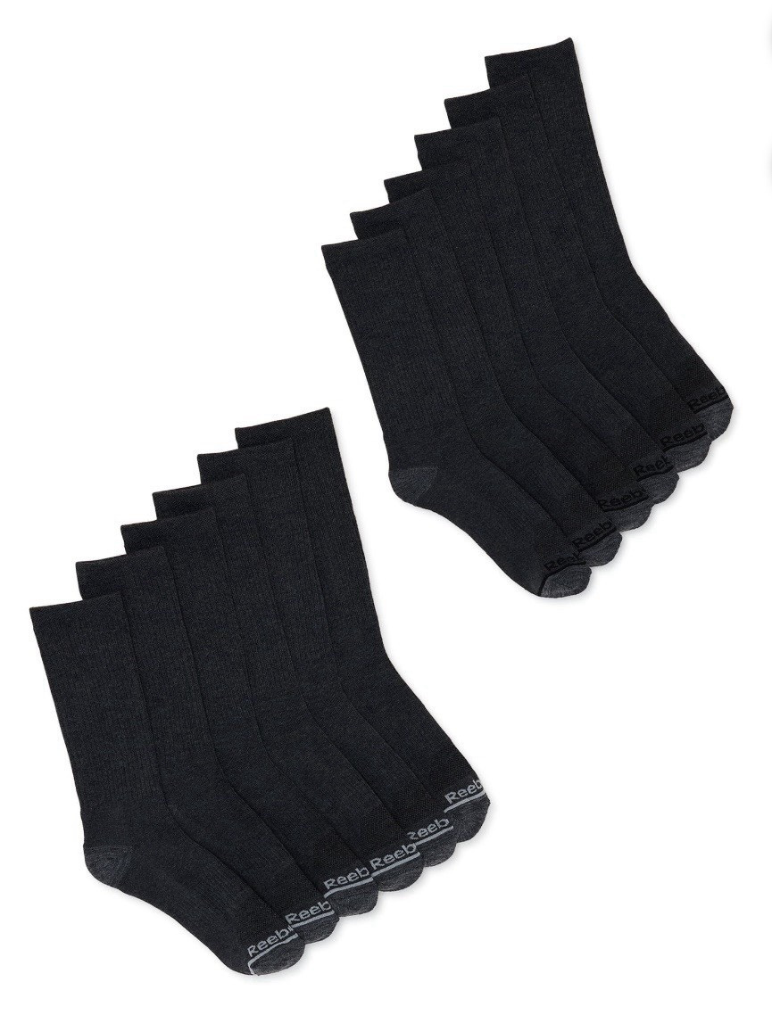 Reebok Men's Socks, Essentials Cushion Crew Socks, 12-Pack, Sizes 10-13